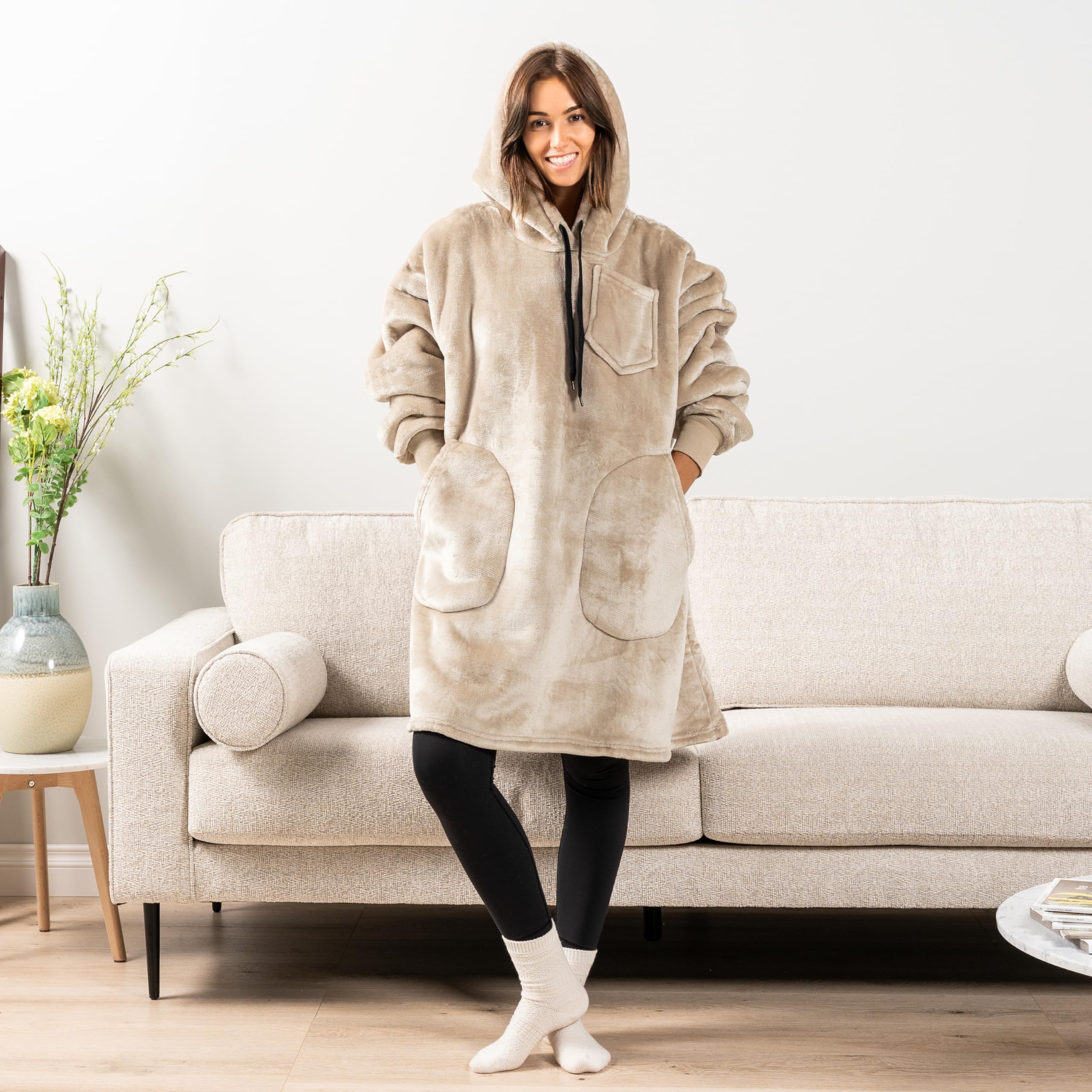 PAVILIA Wearable Blanket Hoodie for Women & Men - Oversized Sherpa Fleece Hooded Sweatshirt Sweater | Cozy Loungewear for Home, Camping & Outdoor Activities