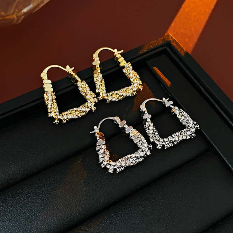 U Shaped Trillion Gold Beads Lever Back Hoop Earrings for Women | Elegant Party & Wedding Jewelry Gift | R1249