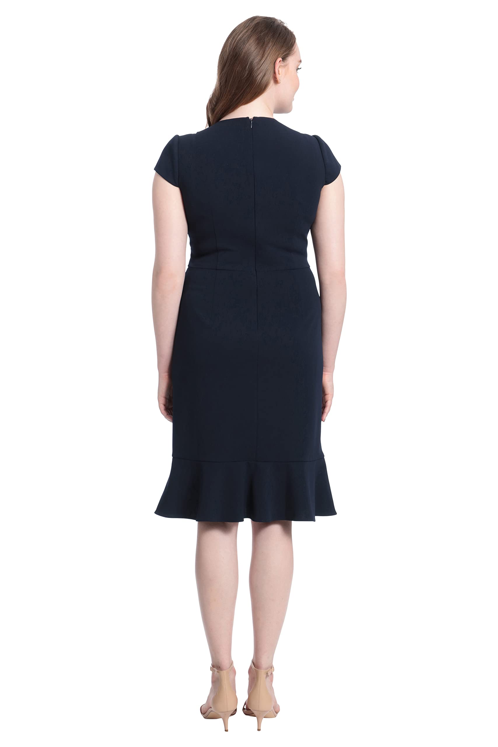 London Times Women's Cap Sleeve V-Neck Wrap Dress - Knee Length Ruffled Flounce Skirt - Casual Summer Office Wear & Special Occasion Outfit