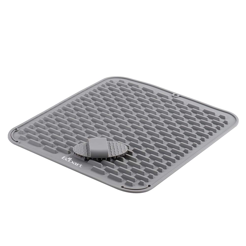 Premium Silicone Dish Drying Mat - 18x16 Inch Large Waterproof Countertop Protector, Non-Slip Sink Liner & Heat Resistant Trivet with Free Cleaning Brush (Cool Gray) - Perfect for Kitchen Counter, Dish Rack Alternative & Drying Utensils