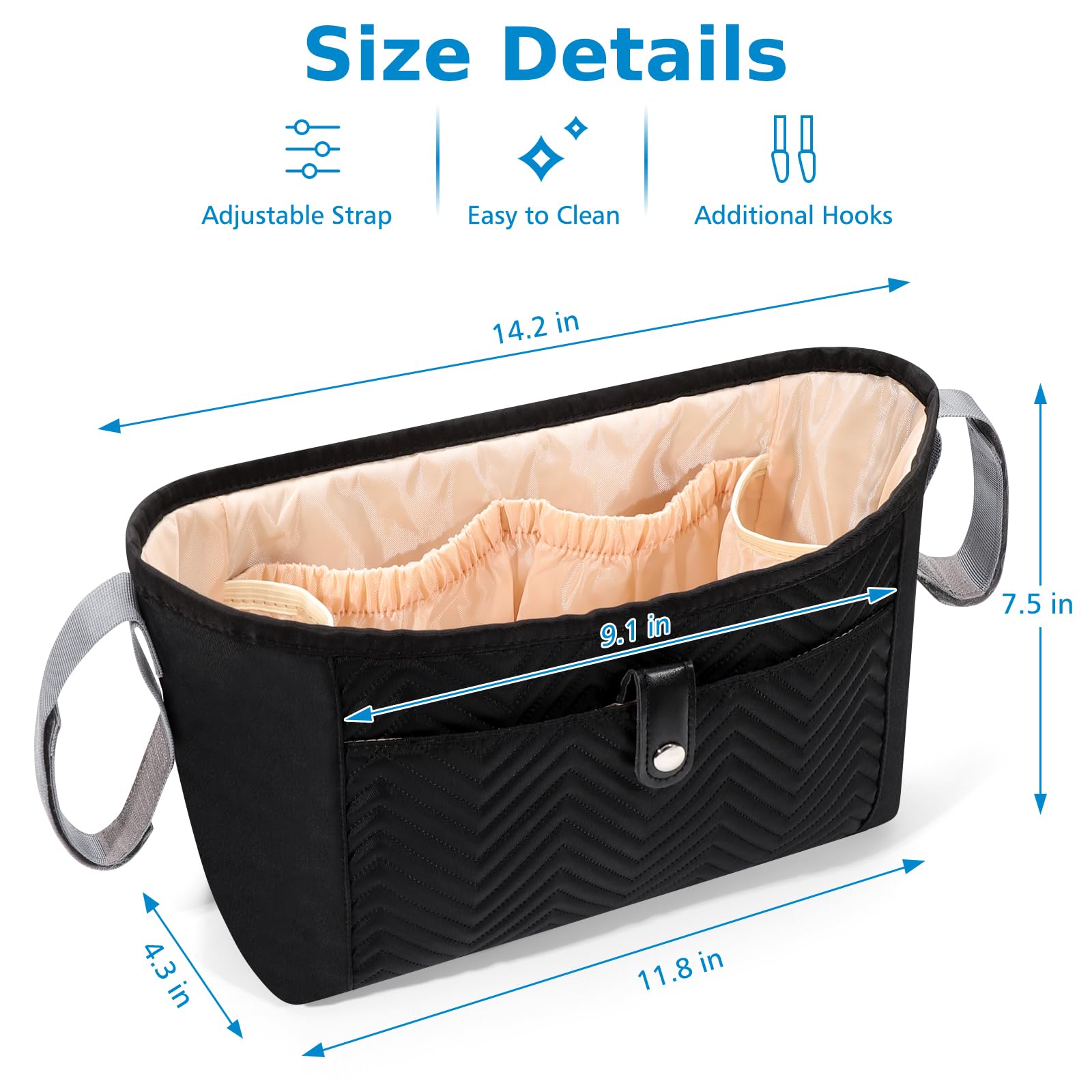 **Accmor Universal Stroller Organizer - Black Stroller Caddy Bag with Large Storage Pockets, Fits Uppababy, Baby Jogger, Nuna, Doona & Britax Strollers - Perfect for Diapers, Bottles & Toys On-The-Go**