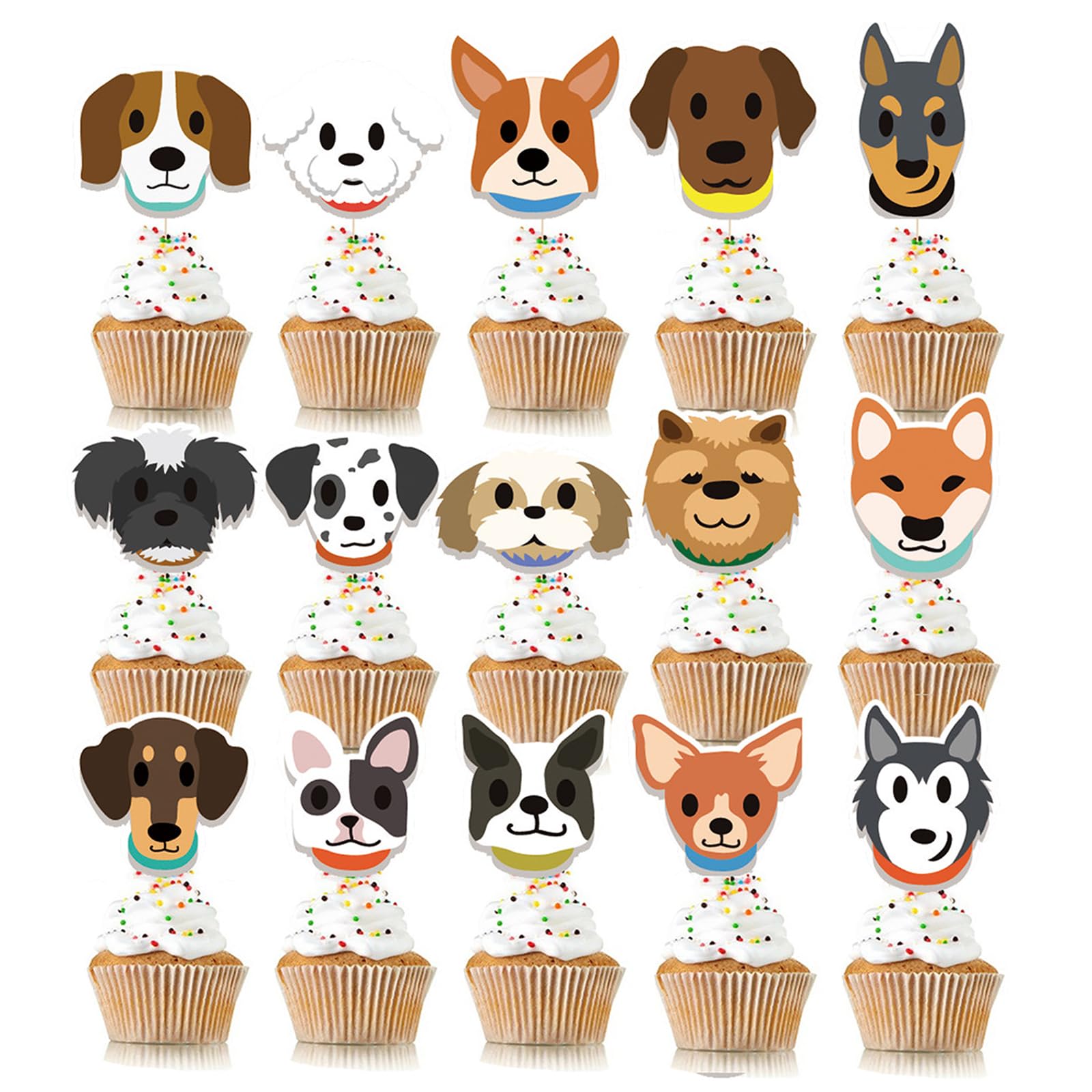 16pcs Dog Face Cupcake Toppers - Puppy Birthday Party Decorations for Dog Adoption, Pet Theme Cakes & Cupcakes | Perfect for Birthday Parties, Baby Showers & Pet Celebrations