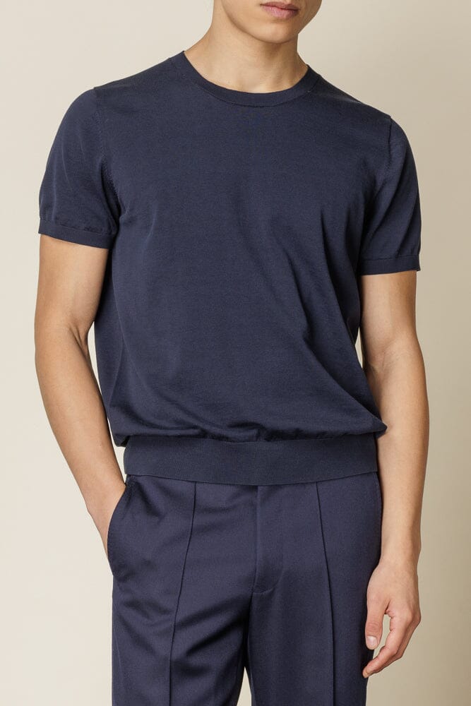 Soft Navy Blue Cotton Knitted T-Shirt for Men & Women | Comfortable Casual Wear for Everyday Outfits