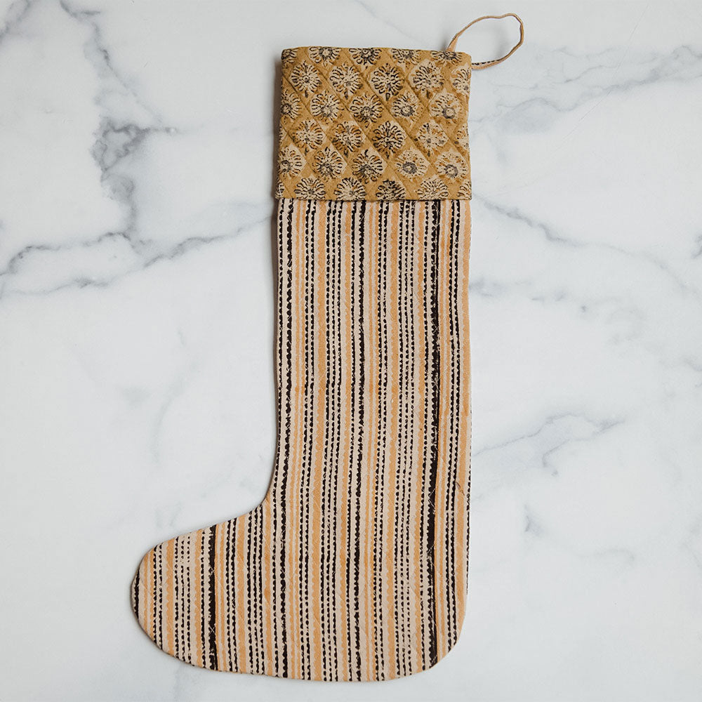 Unique Handmade Block Printed Christmas Stocking No. 0599 - Perfect for Holiday Decorations, Gift Giving & Festive Home Styling