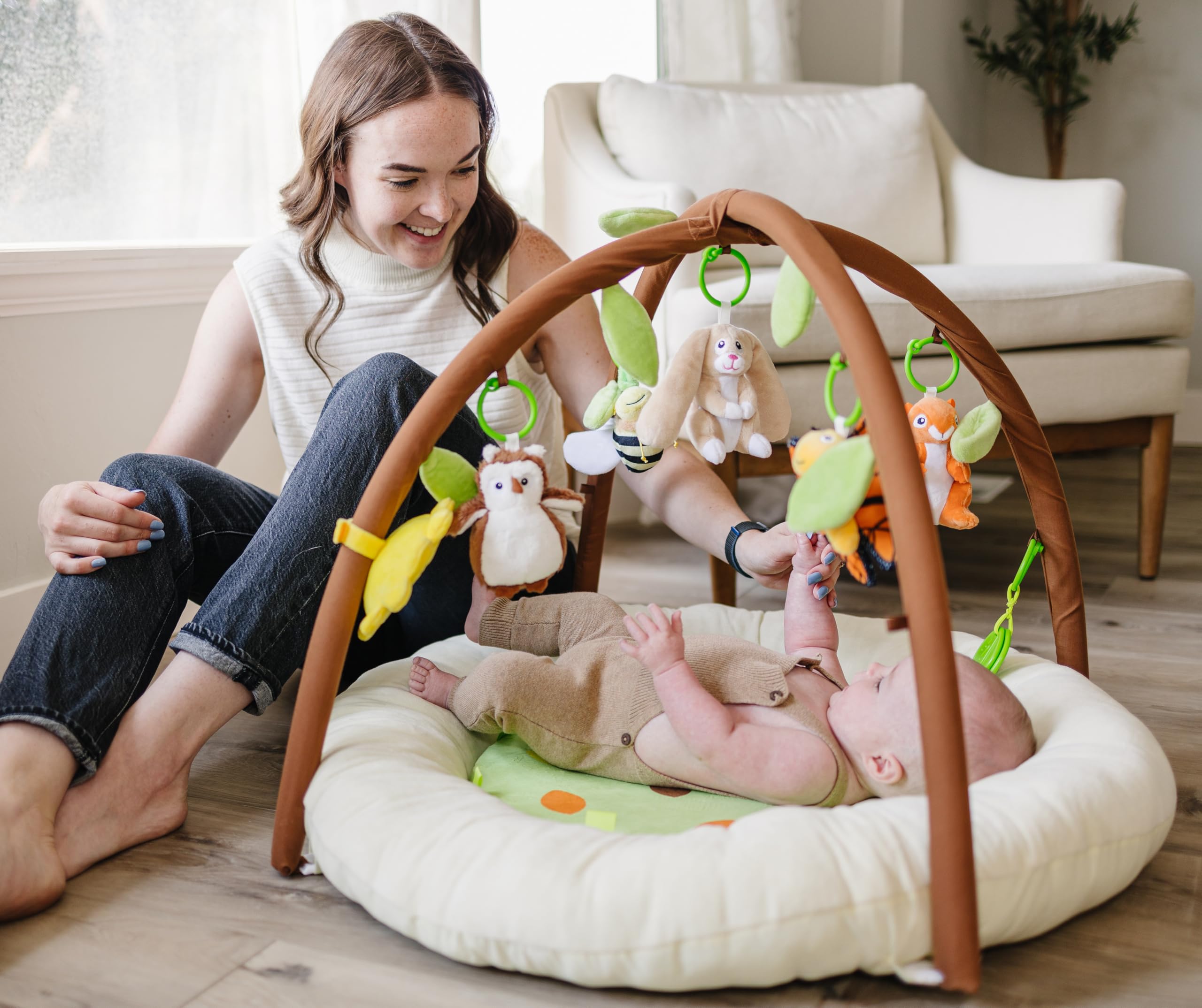 Premium Baby Play Gym & Tummy Time Mat by Two Little Feet - Super Thick Padded Activity Center for Infants 0-12 Months with 7 Detachable Toys | Essential Newborn Lounger, Perfect Baby Shower Gift | Great for Floor Play, Sensory Development & Early Learning Activities
