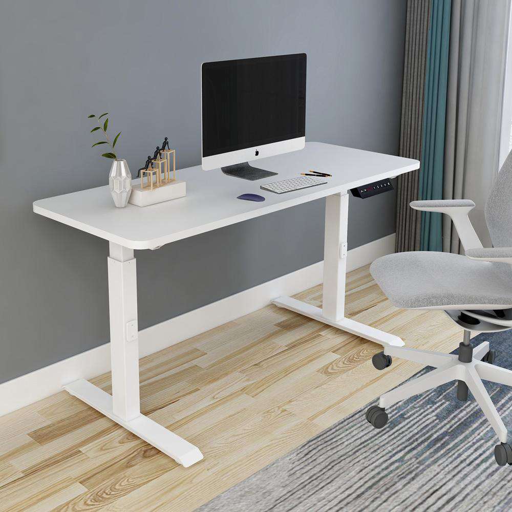 120cm Height Adjustable Standing Desk with Single Motor Frame - White Base & Black Top for Home Office, Gaming & Workspace Ergonomics
