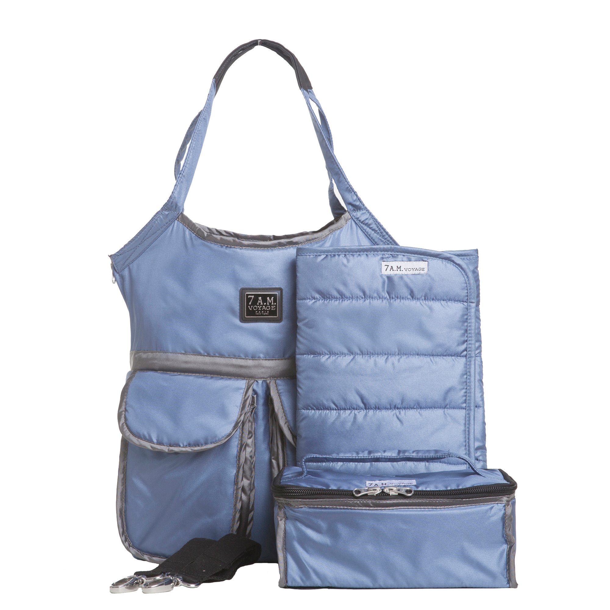 7 A.M. Voyage Barcelona Diaper Bag - Stylish & Spacious Baby Bag for Moms, Waterproof & Multi-Pocket Design (Metallic Steel Blue) - Perfect for Travel, Shopping & Daily Outings with Baby