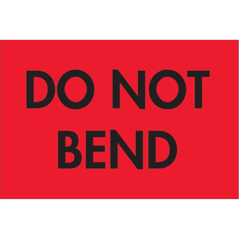 DL3581 'Do Not Bend' Labels 2x3 Inch - Fluorescent Red for Fragile Packages