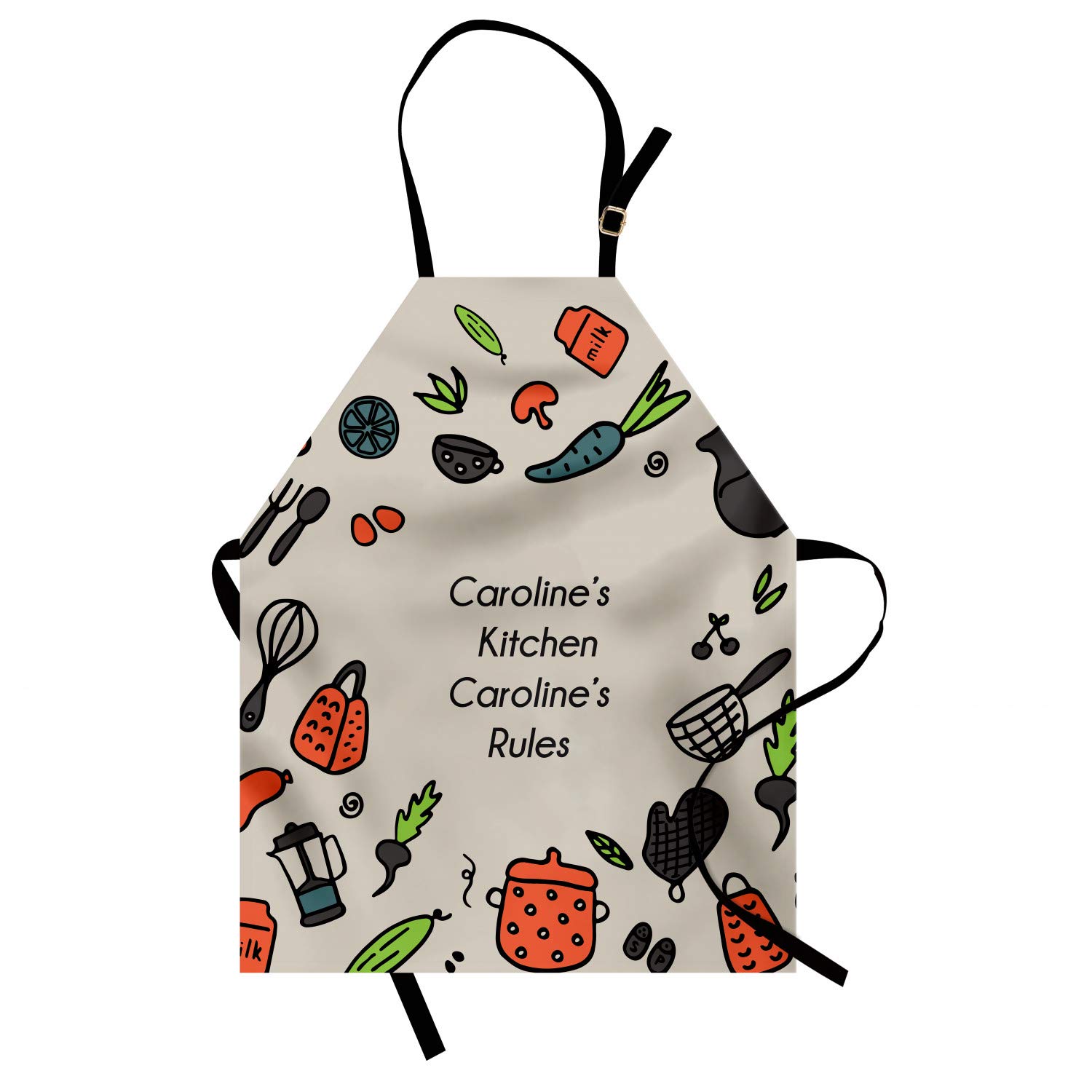 Ambesonne Personalized Chef Apron - Unisex Kitchen Bib with Adjustable Neck, Doodle Design of Cooking Appliances & Dishes, Adult Size in Pale Sepia | Perfect for Home Cooking, BBQ, Baking & Culinary Gifts
