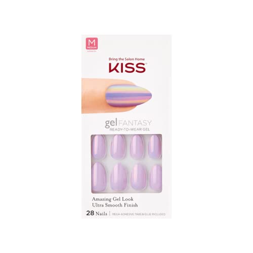 Kiss Gel Fantasy Medium Length Iridescent Almond Shape Press On Nails - Natural Looking Fake Nails for Women, Perfect for Parties, Weddings & Special Occasions