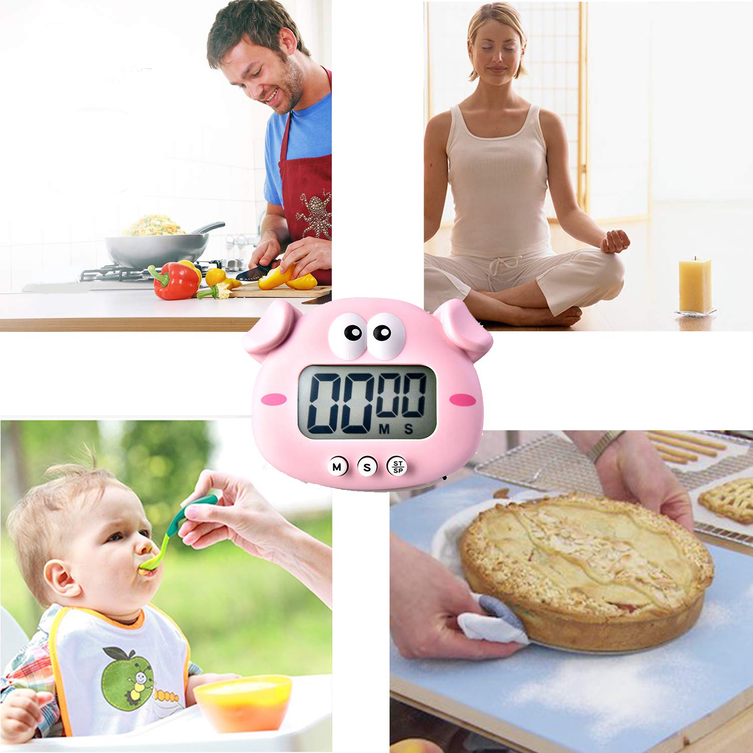Digital Kitchen Timer with Magnetic Back & Large LCD Screen - Cute Cartoon Animal Countdown Timer for Cooking, Baking, Sports & Games | Hangable Alarm Clock with Stand for Home, Office & Classroom Use