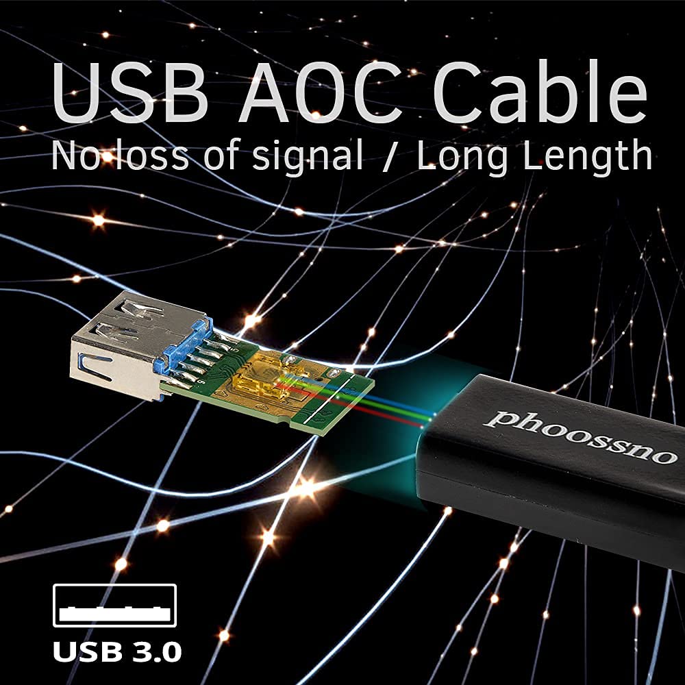 Phoossno Active Optical USB 3.0 A to B Extension Cable 10Gbps 33ft/10m - High-Speed Backward Compatible with USB 2.1/1.1 - Perfect for Cameras, Printers, Scanners, Game Controllers & Conference Room Setups