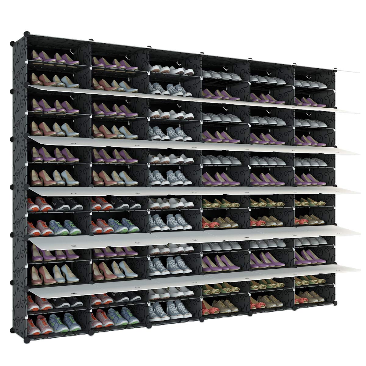 KOUSI Portable Shoe Rack Organizer - 144 Pairs Expandable Tower Shelf Storage Cabinet Stand for Heels, Boots & Slippers | Space-Saving Closet & Entryway Organization Solution (Black)