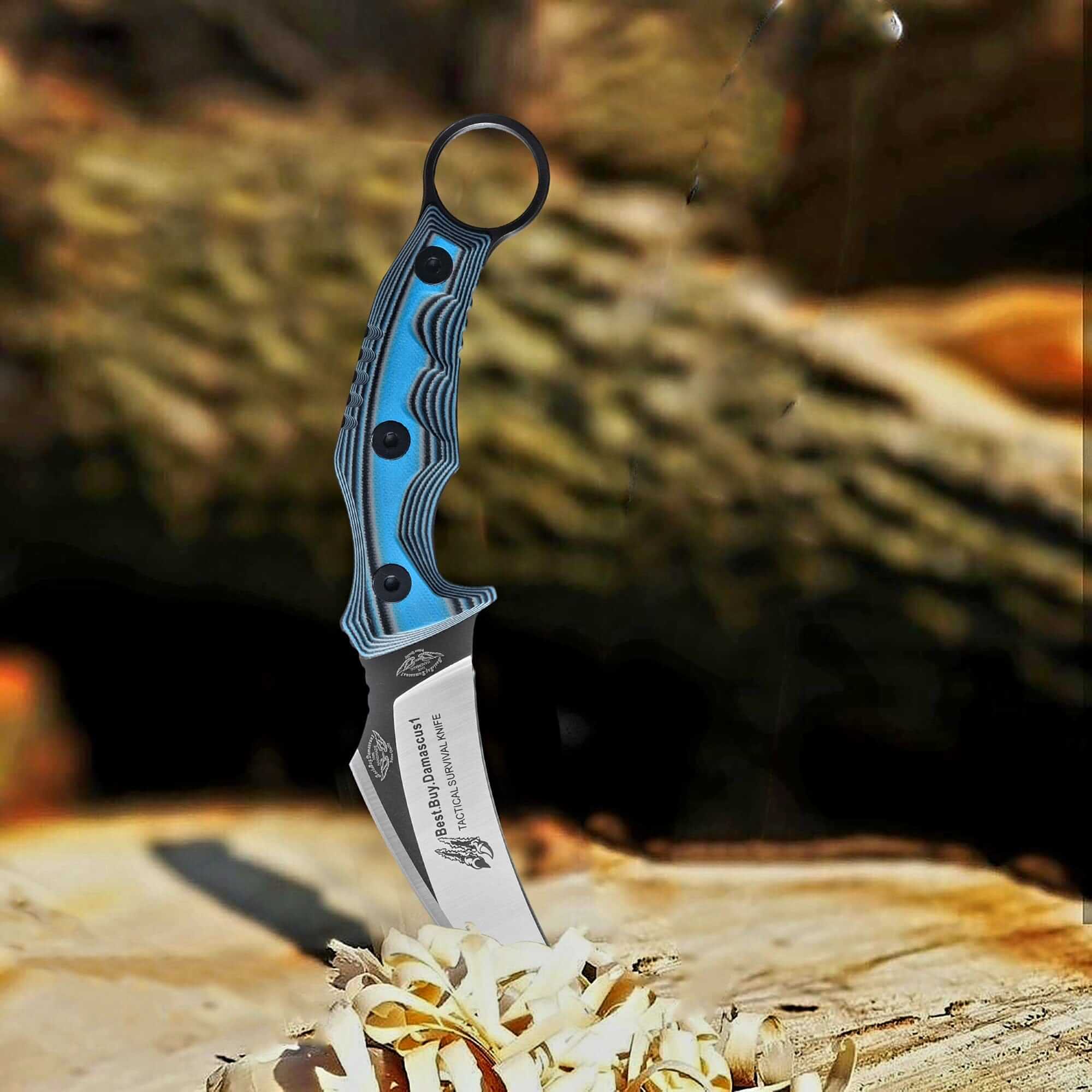 440C Steel Karambit Hunting Knife - Tactical Fixed Blade with Blue G10 Handle (8.2 Inch) - Perfect Outdoor Survival Tool & Unique Gift for Men, Hunters & Camping Enthusiasts - Ideal for Bushcraft, Self Defense & Outdoor Adventures