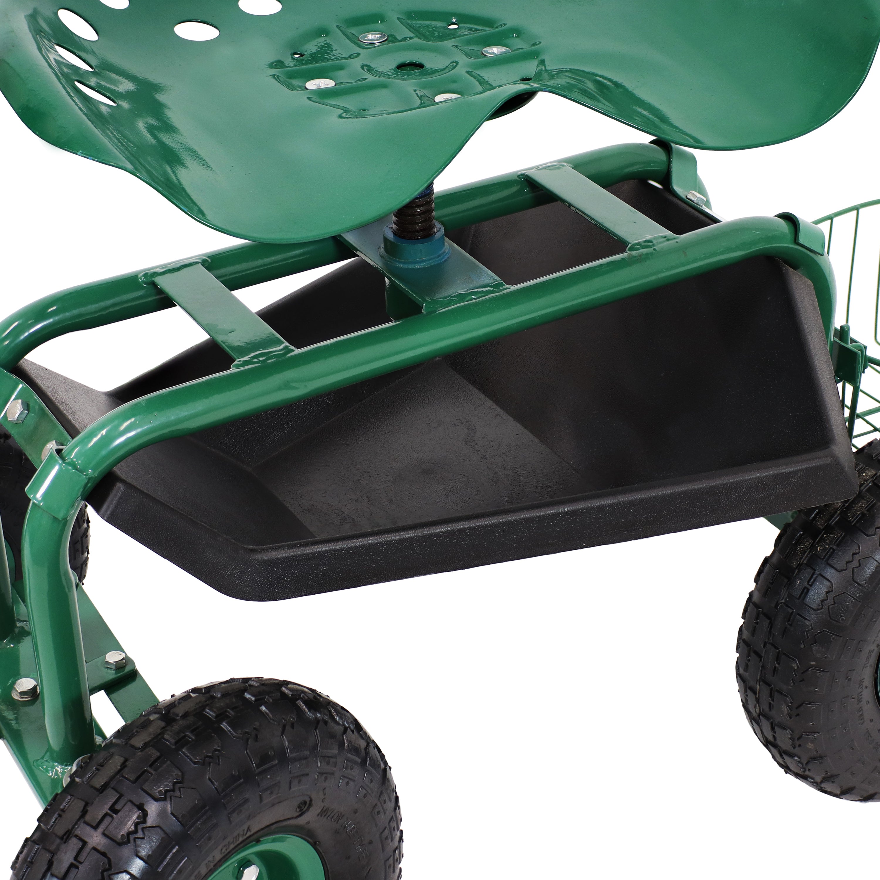 Sunnydaze Rolling Garden Cart with Swivel Seat, Handle & Basket - Heavy Duty Outdoor Utility Wagon for Gardening, Landscaping & Yard Work