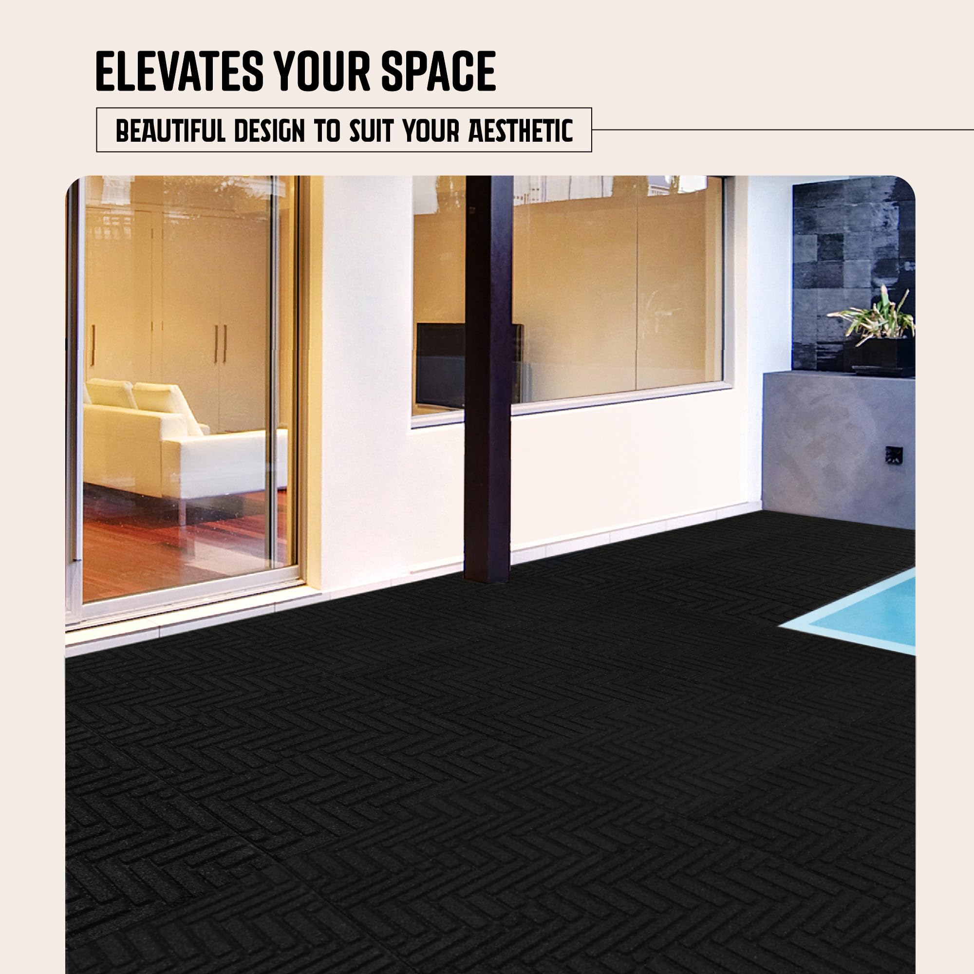Playsafer Herringbone Rubber Interlocking Tiles - 16x16 Inches, Easy Installation for Indoor & Outdoor Use (Black, 20 Tiles) - Perfect for Playrooms, Gyms, and Patio Flooring