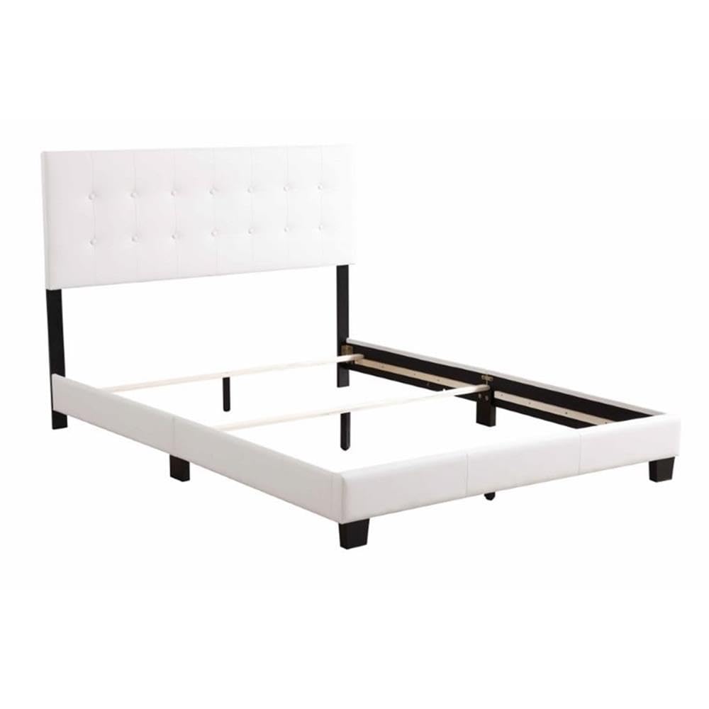 Glory Furniture Caldwell White Faux Leather Upholstered Queen Size Bed Frame - Modern Bedroom Furniture for Home & Guest Room Decor