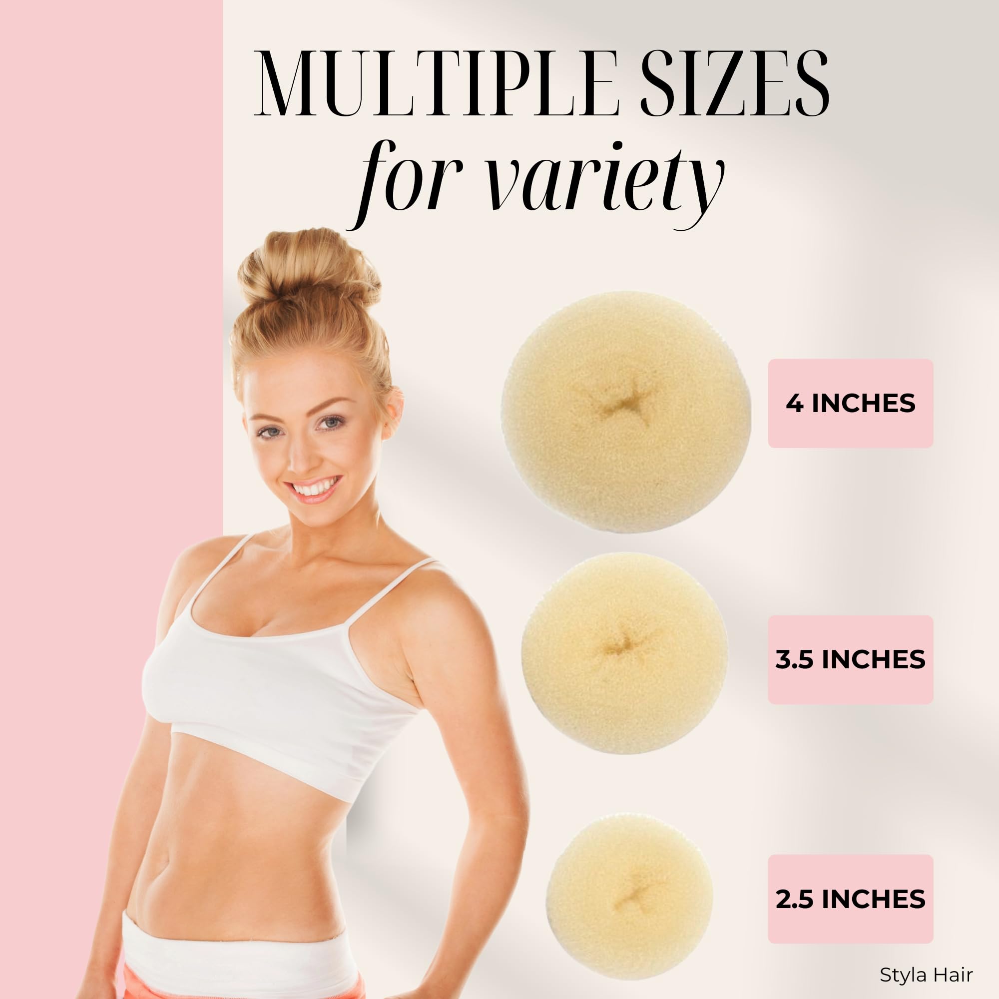 Styla Hair Donut Bun Maker for Kids - 3pc Blonde Hair Buns Maker for Ballet, Sock Bun & Easy Updos - Perfect for Dance Recitals, School & Special Occasions