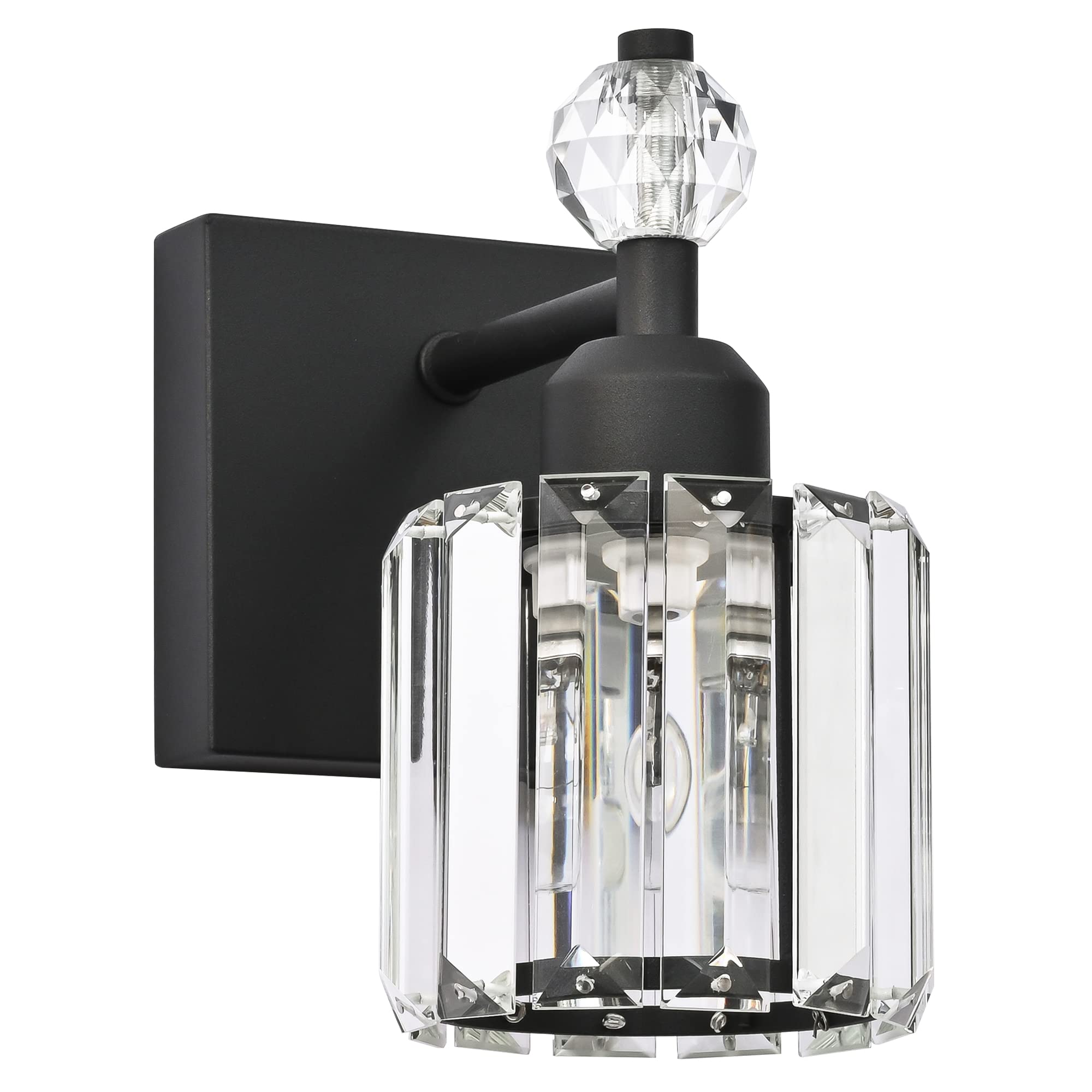 Modern Black Crystal Vanity Light Fixture - 1 Light Bathroom Wall Sconce for Mirror Lighting | Elegant Bathroom Decor for Master Bath, Powder Room & Guest Bath