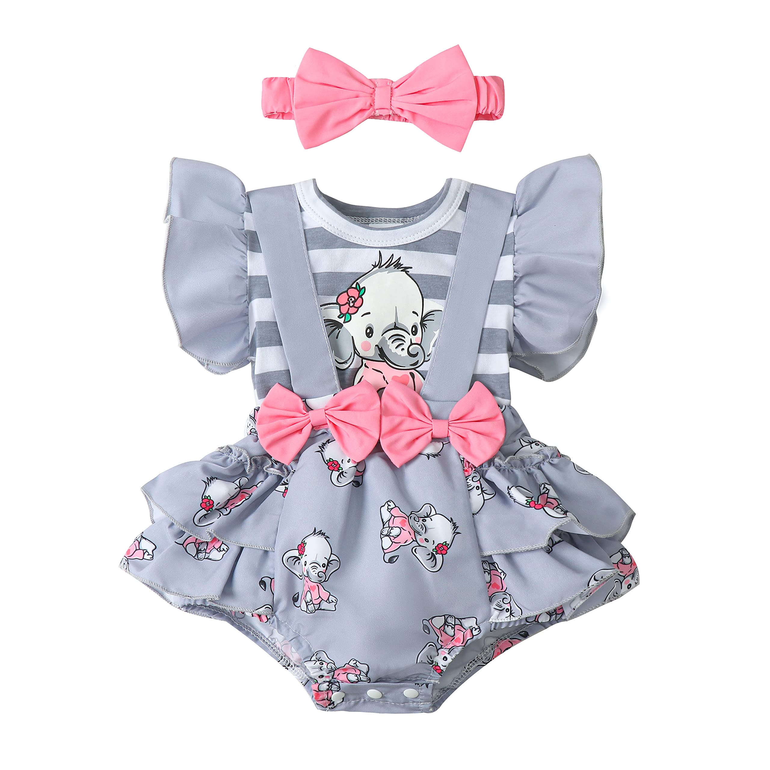 Cute Baby Girl Clothes 0-18M - Elephant Print Ruffle Romper Summer Outfits for Newborn Infant | Perfect for Playdates, Photoshoots & Special Occasions