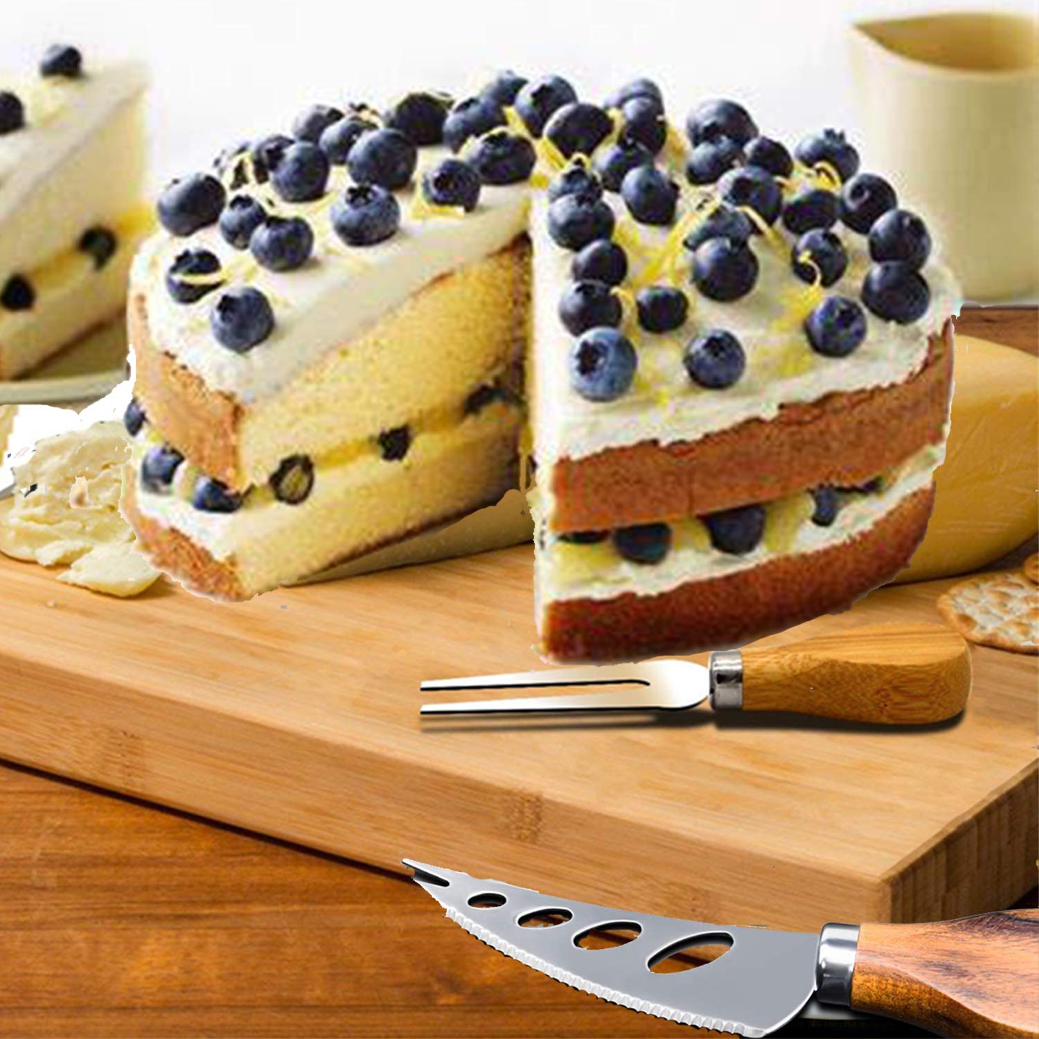 Premium 6-Piece Cheese Knife Set with Stainless Steel Blades & Bamboo Handle - Cheese Slicer, Cutter, Fork & Spreader for Charcuterie Boards, Cheese Platters & Gift Sets - Perfect for Wine Parties, Gourmet Entertaining & Kitchen Essentials