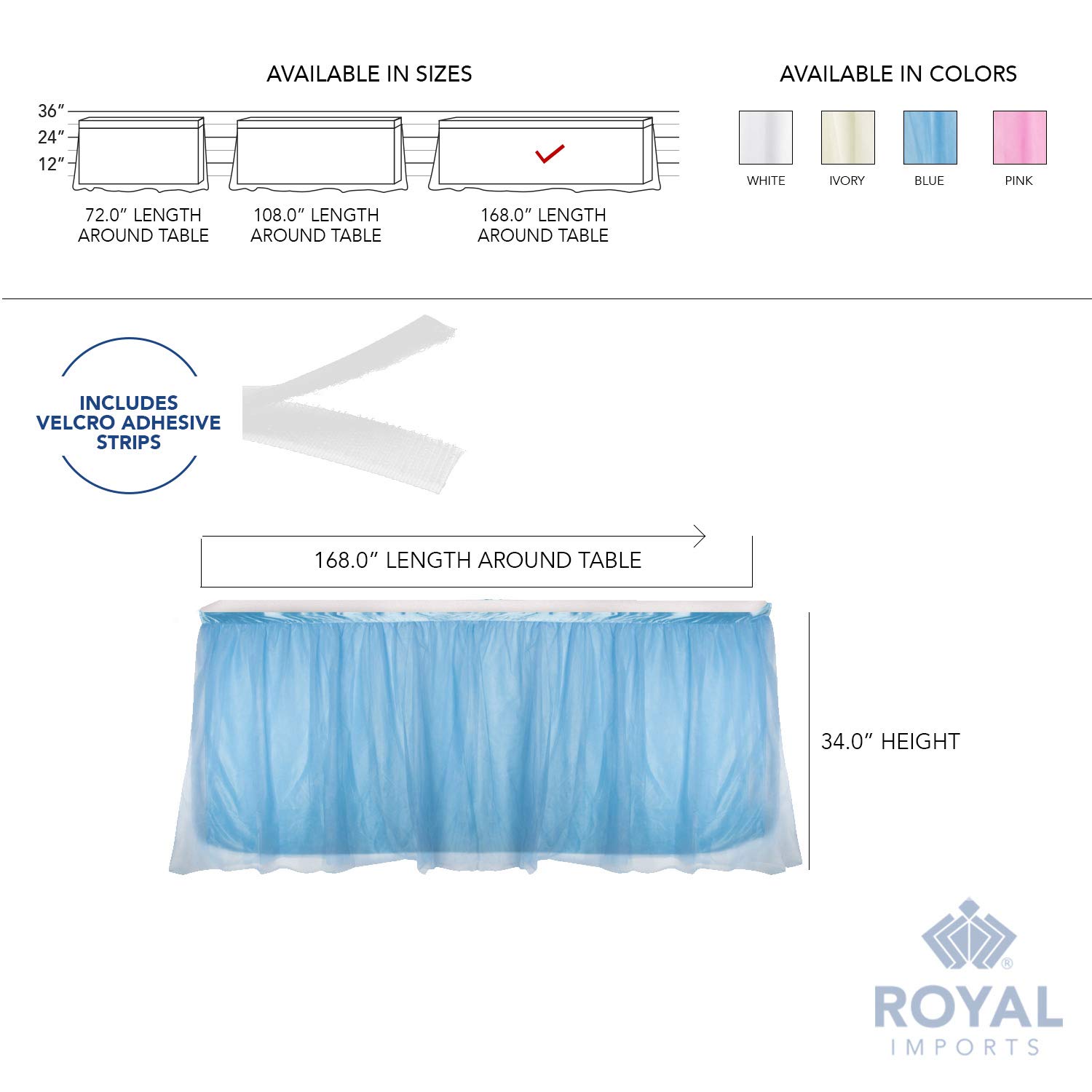 Royal Imports Tulle Table Skirt - 14ft Ivory Rectangle Wedding Tablecloth for Bridal, Birthday Party, Baby Shower & Home Decor - Perfect for Banquet, Reception, and Event Decoration