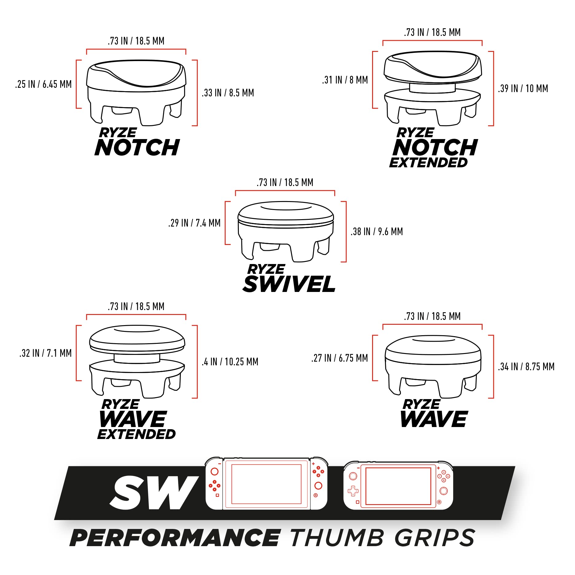 Ryze Pads for Nintendo Switch (5 Thumbsticks) - Comfortable & Precise Thumb Grips for Nintendo Switch, Switch OLED & Switch Lite - Enhance Your Gaming Experience for FPS, RPG & Action Games