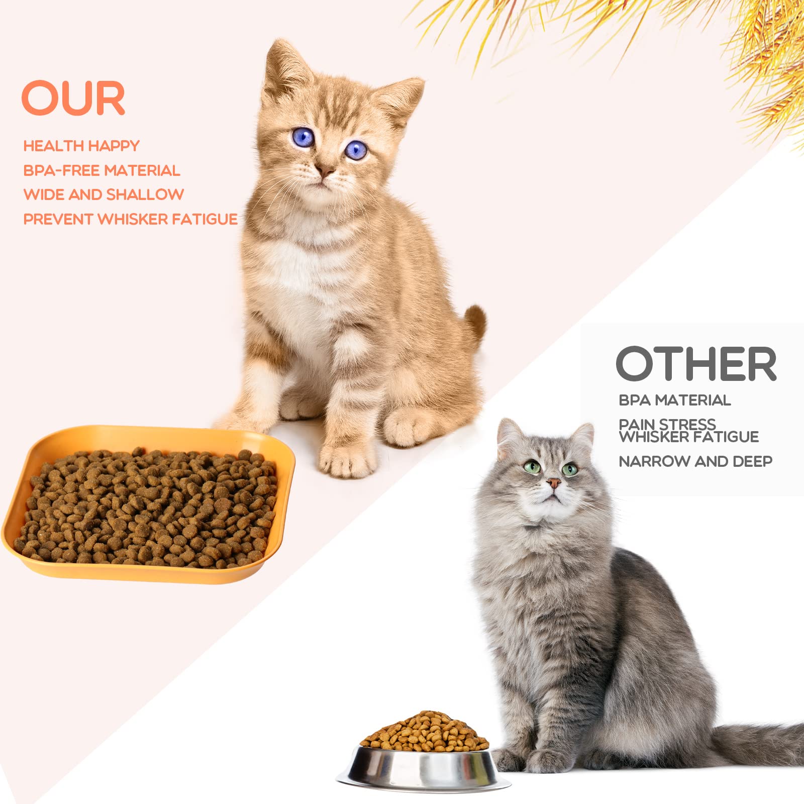 6 Inch Cat Food Bowls Set of 4 - Unbreakable Wheat Straw Pet Dishes, Whisker Fatigue Free Shallow Cat Bowls for Indoor Cats - Perfect for Mealtime, Water & Wet Food Feeding