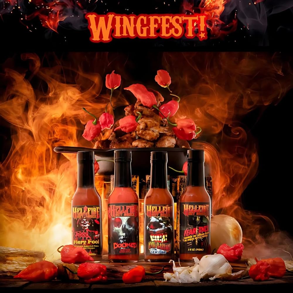 Hellfire Fear This! Award Winning Carolina Reaper Hot Sauce - 5oz Bottle (148ml) - World's Hottest Pepper Sauce for Wings, Tacos, Burgers & Spicy Food Lovers