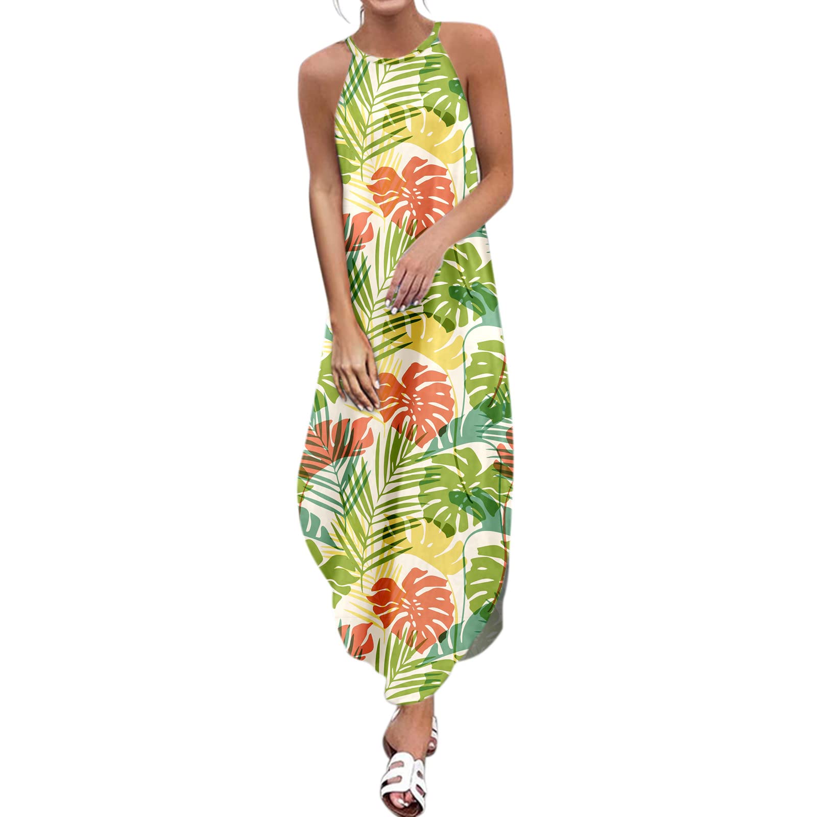KASAAS Women's Summer Casual Sling Maxi Dress - Sleeveless Flowy Beach Sundress for Vacation, Pool Party & Date Night | Sexy Boho Chic Style