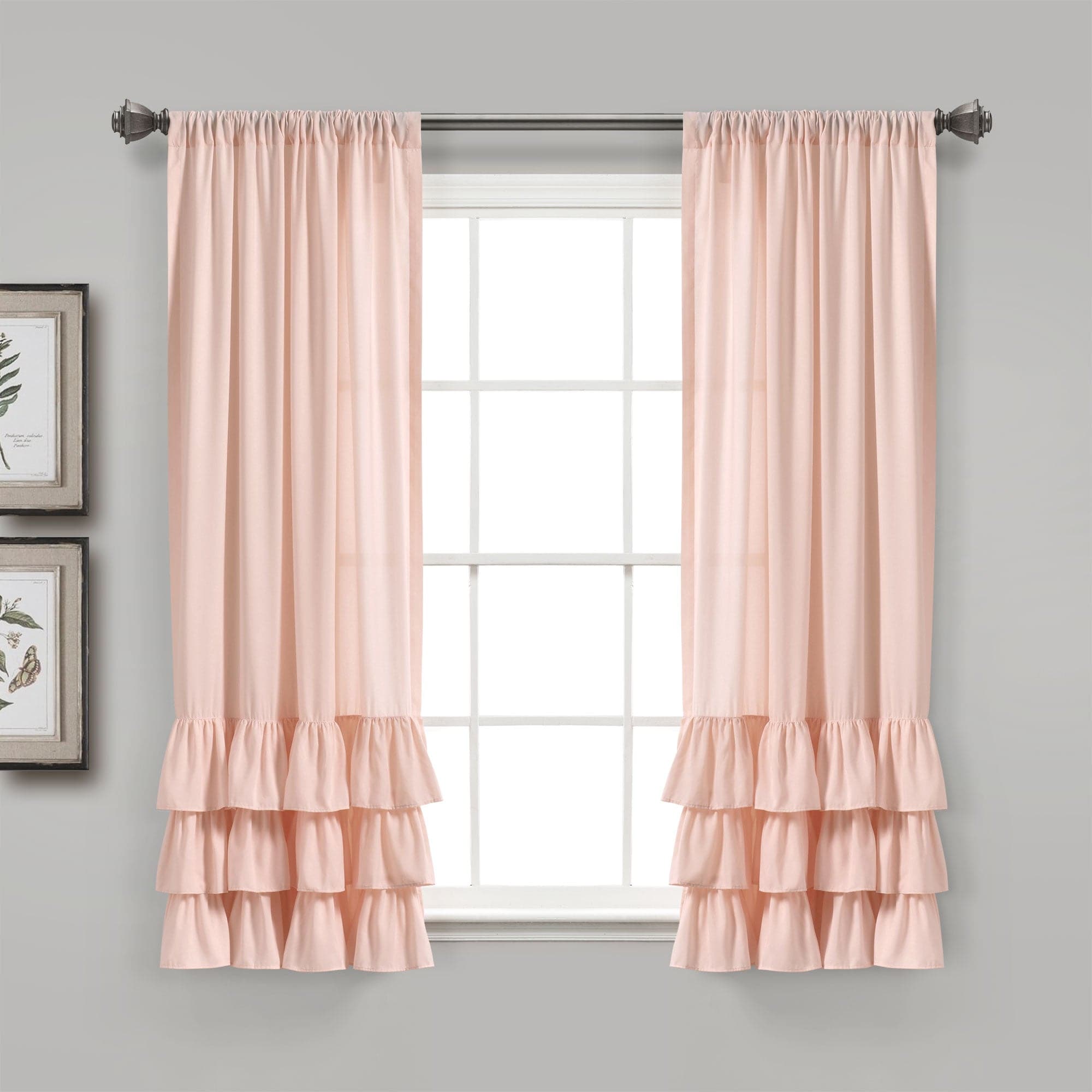 Allison Ruffled Window Curtain Panels Set - Elegant Sheer Voile Drapes for Living Room, Bedroom & Nursery - Light Filtering Privacy Curtains with Floral Lace Trim (Set of 2 Panels)