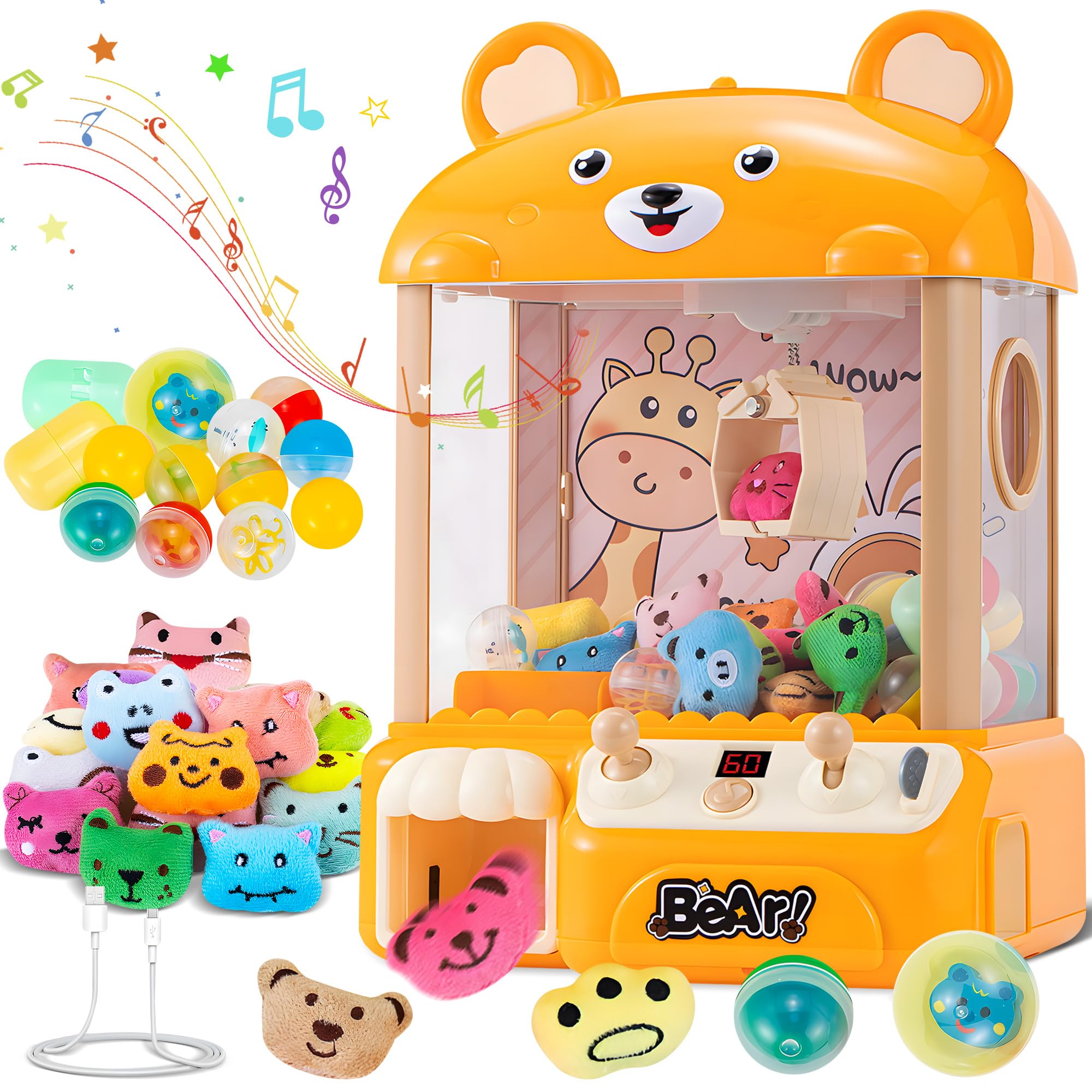 Mini Claw Machine for Kids - Electric Arcade Game Toy with LED Lights & Adjustable Sound | Fun Candy & Bear Vending Machine for Girls & Boys Ages 4+ | Perfect Birthday & Christmas Gift for Home Play & Party Games