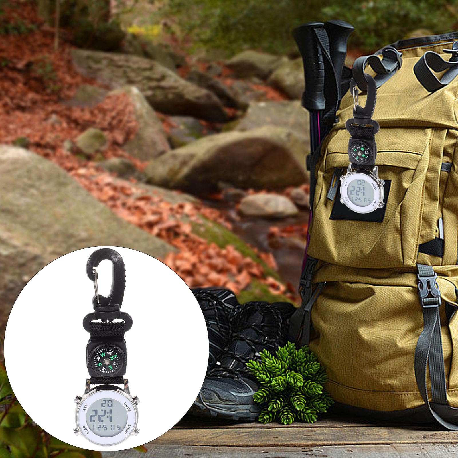 Mikikit Digital Pocket Watch with Clip - Quartz Hanging Buckle for Backpack, Outdoor Sports & Hiking - Perfect for Camping, Travel and Adventure Activities