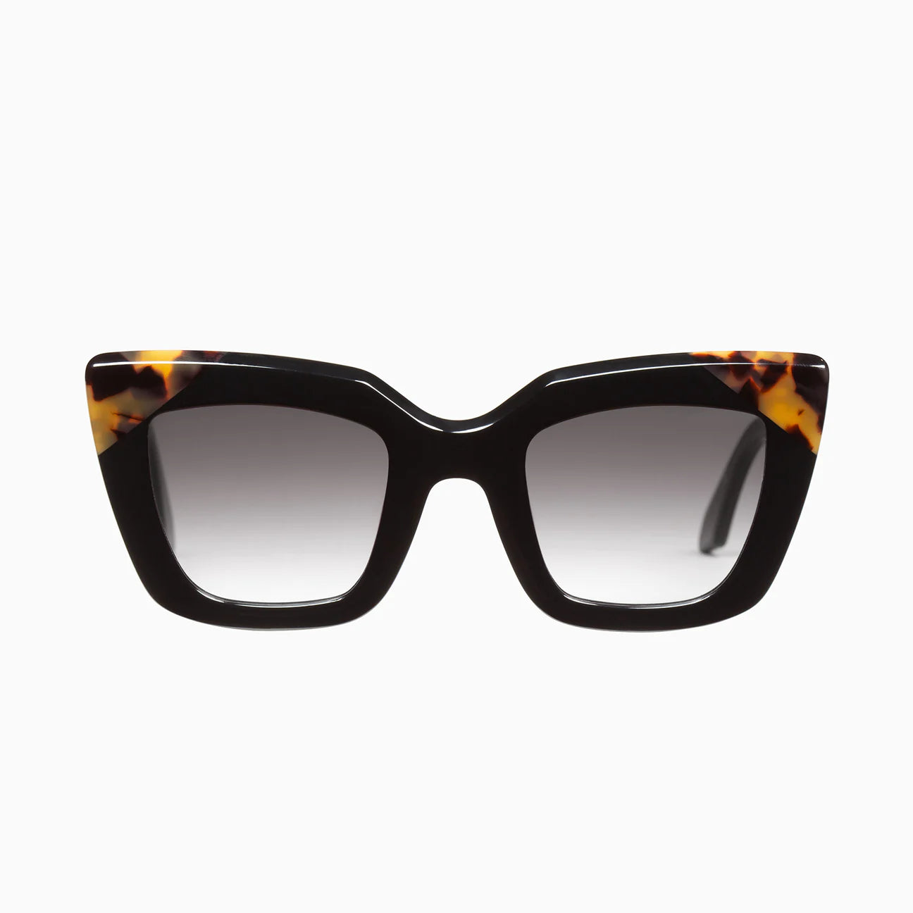 Brigada Gloss Black Sunglasses with Tortoise Brow Corners & Black Gradient Lens - Stylish UV Protection for Outdoor Activities, Driving, and Fashion