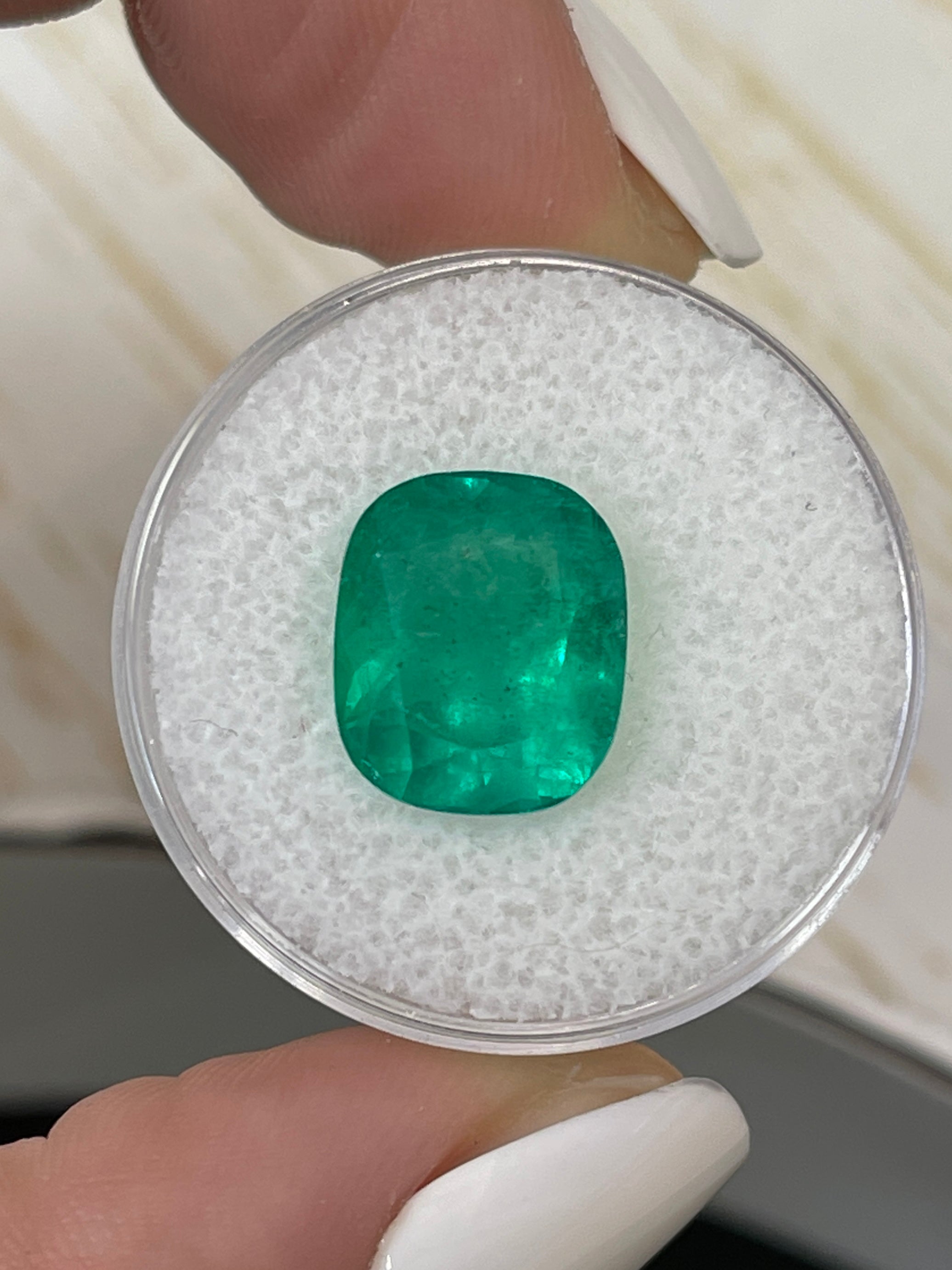 5.69 Carat 12x10mm Bluish Green Natural Loose Colombian Emerald Gemstone - Cushion Cut for Jewelry Making, Engagement Rings & Luxury Gifts