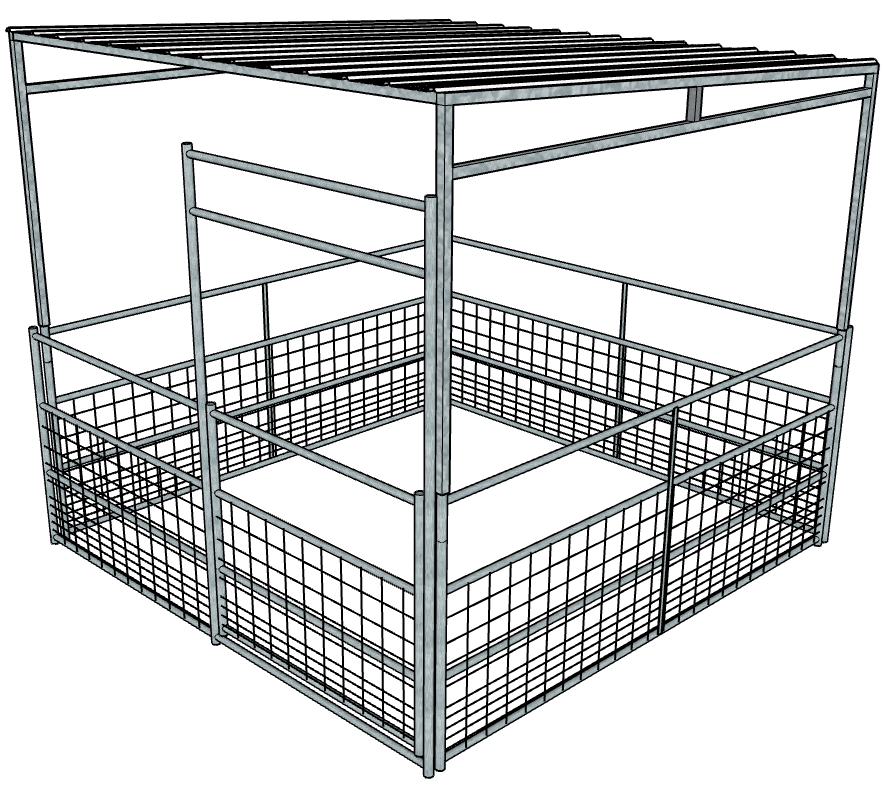 10x10 Ft Galvanized Horse Stall Kit with 4 Rails & Mesh Panels - Weatherproof Roof for Stable, Barn & Pasture Shelter