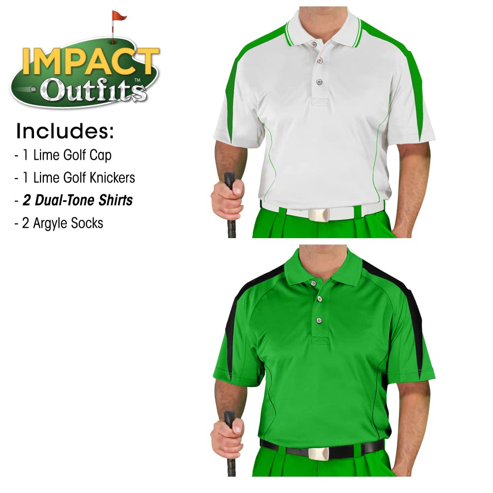 Impact Men's Golf Outfits - Lime Green Performance Polo Shirt & Shorts Set - Moisture Wicking & UV Protection for Comfortable Golfing, Practice & Outdoor Sports