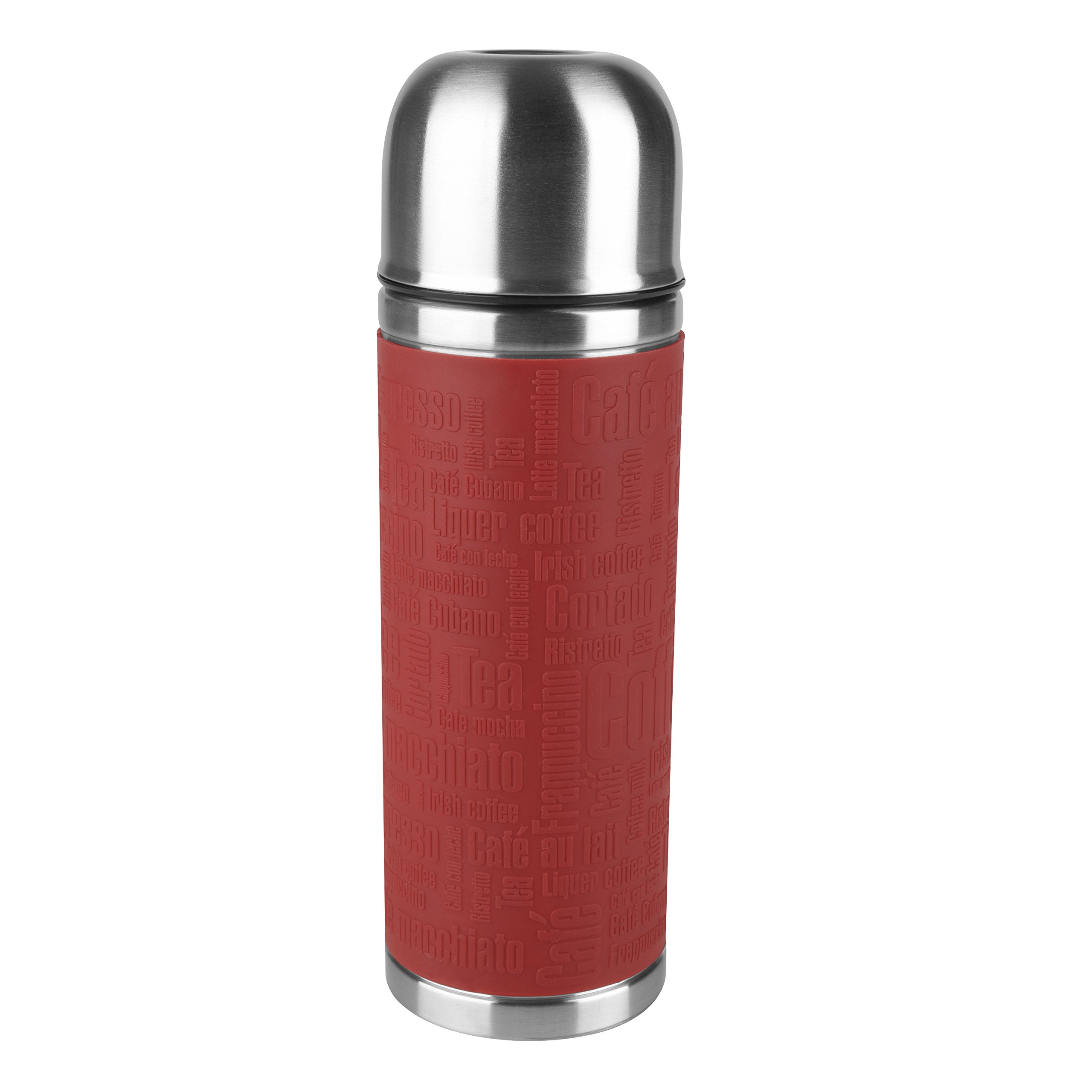 Emsa 515712 Senator Safe Loc Silicone Sleeve Insulated Flask - 0.5L (17oz) Leak-Proof Travel Mug, Red - Perfect for Coffee, Tea & Hot/Cold Drinks On The Go, Office & Outdoor Activities