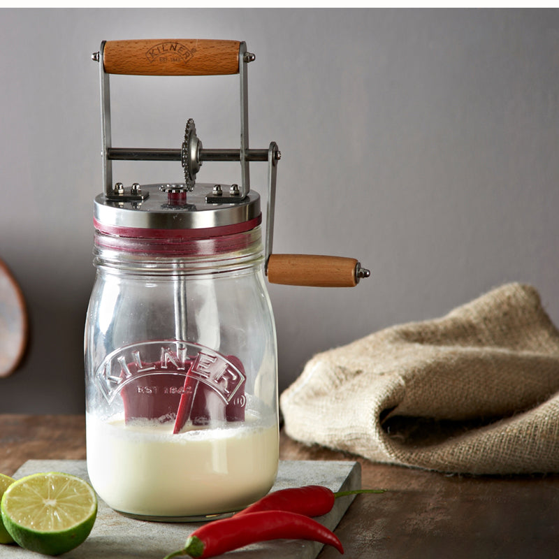 Kilner 800ml Glass Butter Churner - Hand Crank Homemade Butter Maker for Fresh Dairy, Cream & Buttermilk - Perfect for Farmhouse Kitchens, DIY Gifts & Organic Cooking