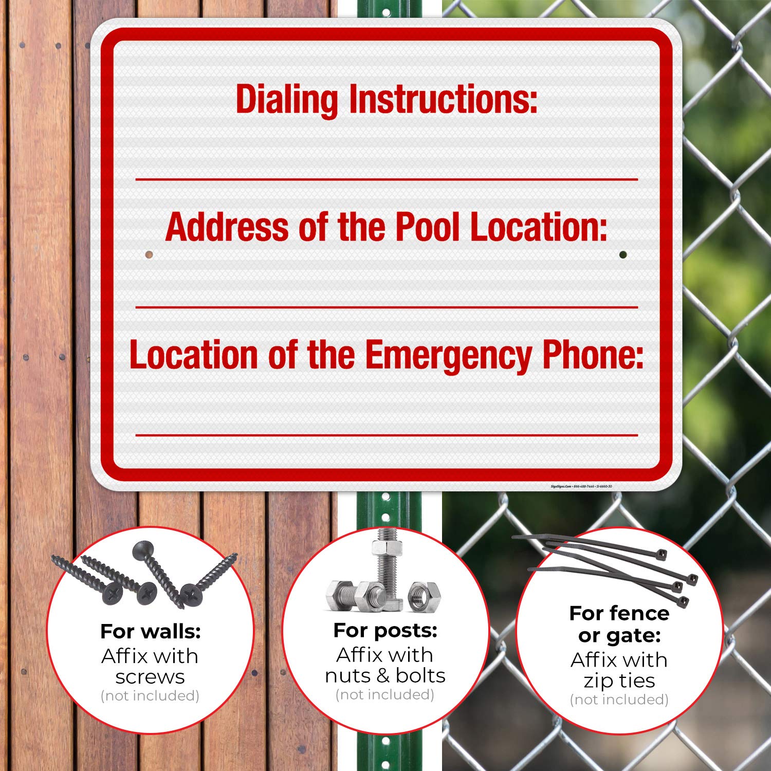 3M EGP Reflective Pool Location Sign - 24x30 Inches, .080 Aluminum, Fade Resistant for Indoor & Outdoor Use | Durable Dialing Instructions Address Sign for Swimming Pools | Made in USA | Perfect for Community Pools, Water Parks & Backyard Safety