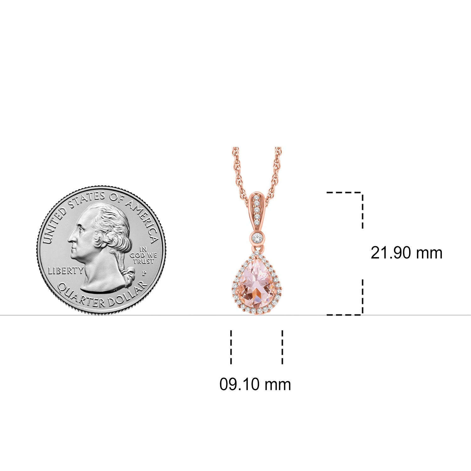 3/4cttw Pear-Shaped Morganite & Diamond Accent Pendant Necklace for Women - 10k Rose Gold Genuine Morganite & 1/10cttw Round Diamond Jewelry - Perfect for Valentine's Day, Anniversary & Special Occasion Gifts