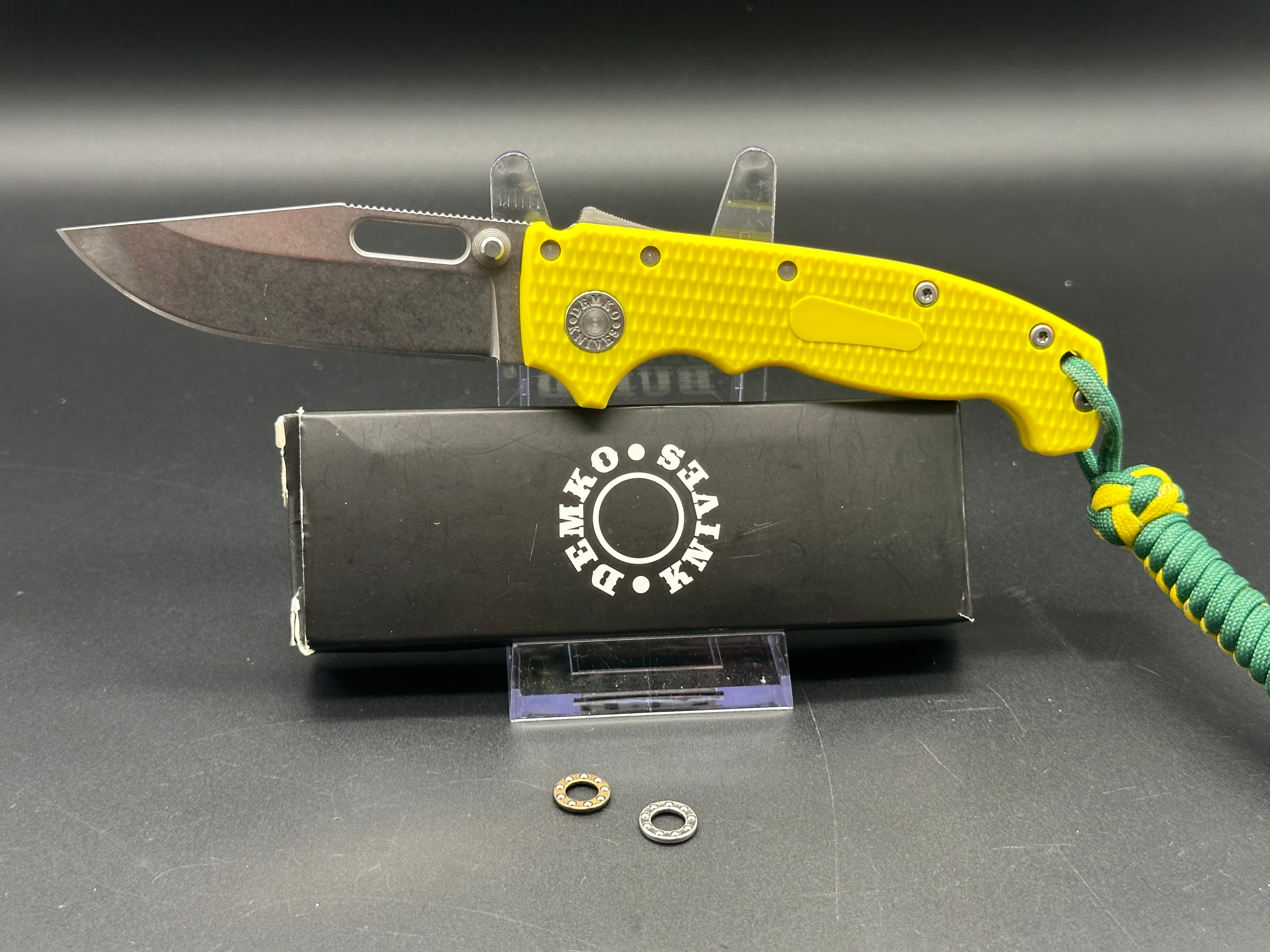 Demko AD20 Folding Knife with Yellow FRN Scales & 20CV Blade - EDC, Outdoor Camping, Hunting, and Survival Tool
