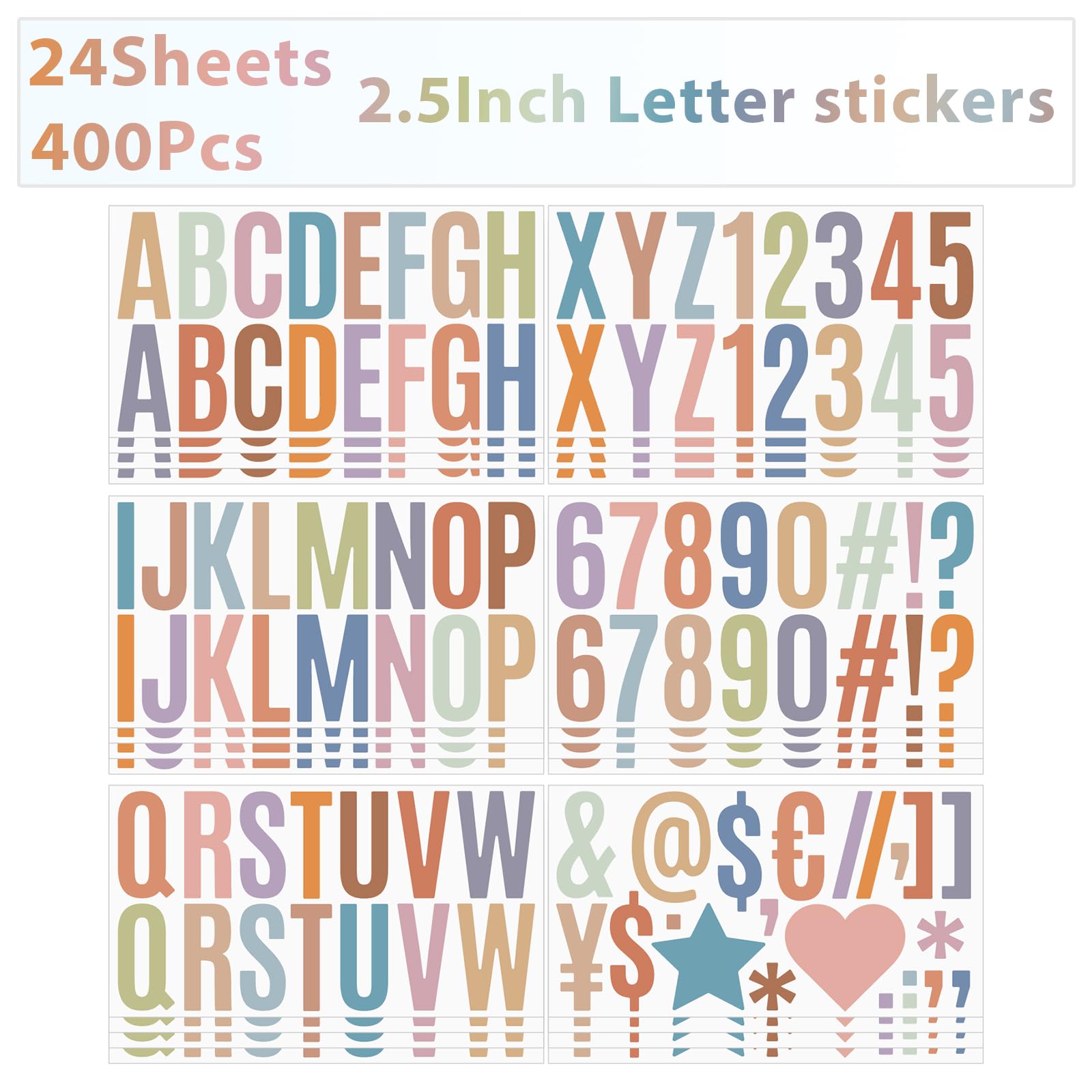 400 Pcs Large Letter Stickers for Bulletin Boards - 24 Sheets 2.5 Inch Self-Adhesive Vinyl Letters - Boho Classroom Decor for Windows, Doors & Wall Displays - Perfect for Teachers, Homeschooling & DIY Projects