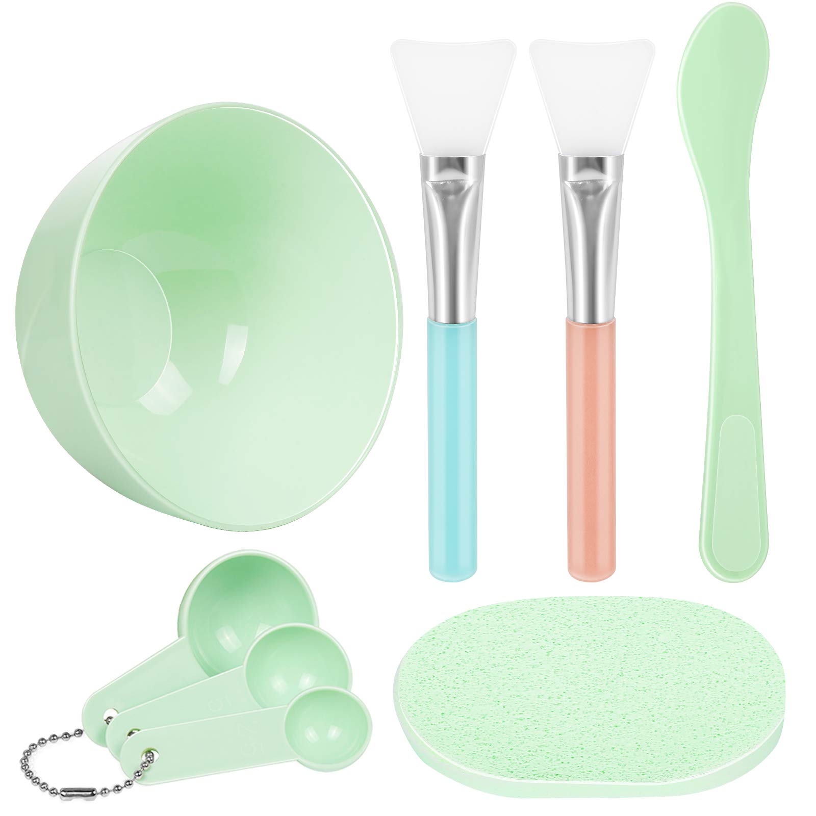 Teenitor DIY Face Mask Mixing Bowl Set - Silicone Mask Brush, Spatula, Measuring Cup & Puff (8-Piece Green Kit) for At-Home Spa & Skincare Routine