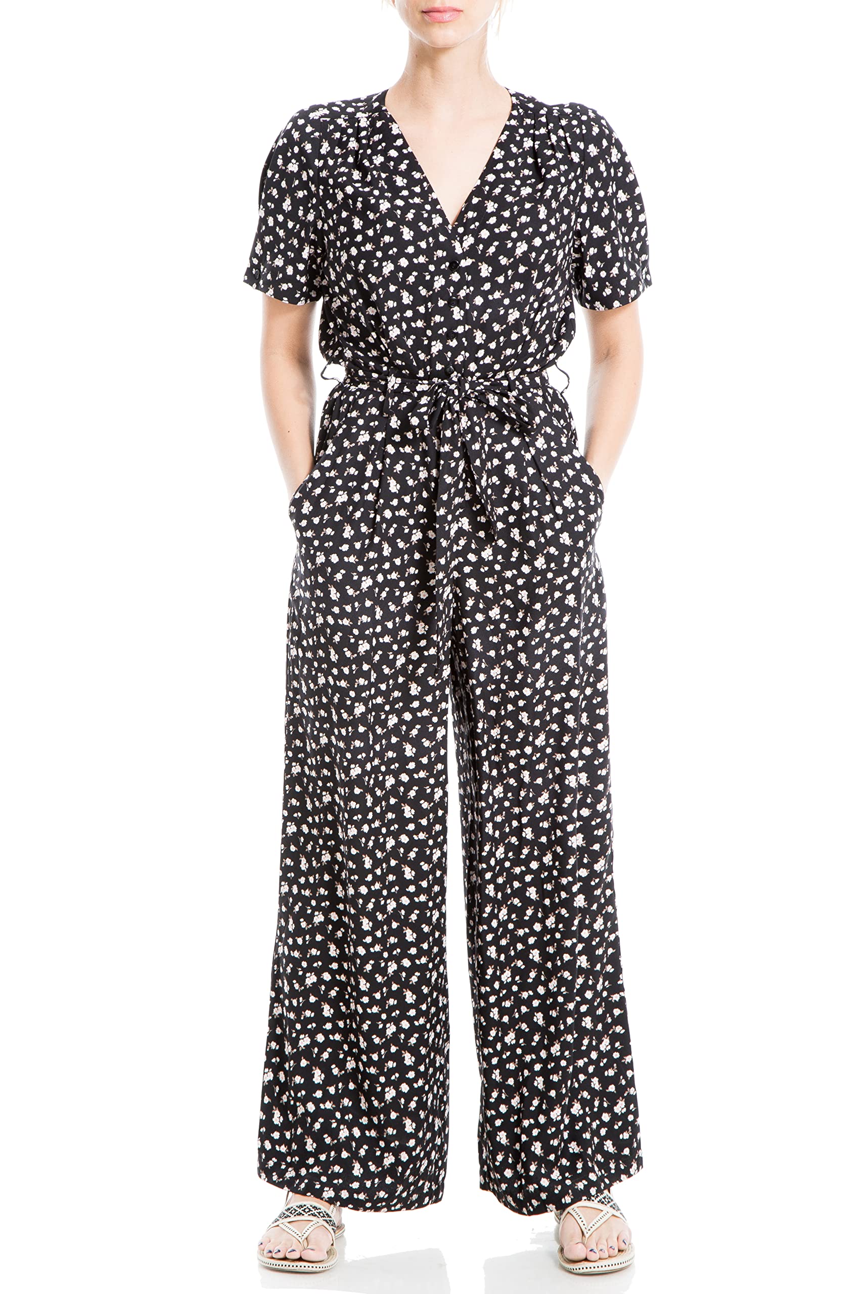 Max Studio Women's Short Sleeve Jumpsuit - Comfortable Crepe Fabric for Casual Wear, Office Outfits & Summer Fashion