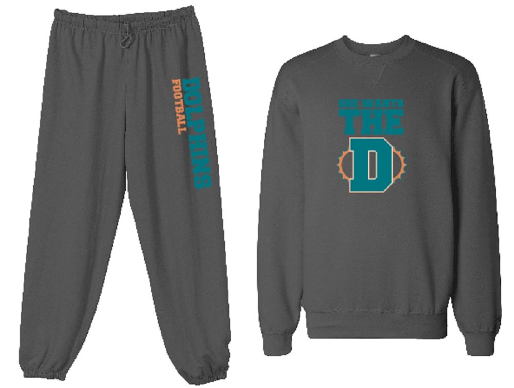 Custom Unisex Miami Dolphins Football Sweatshirt & Sweatpants Set - DK Gray, Personalization Available - Perfect for Game Day & Fan Gifts