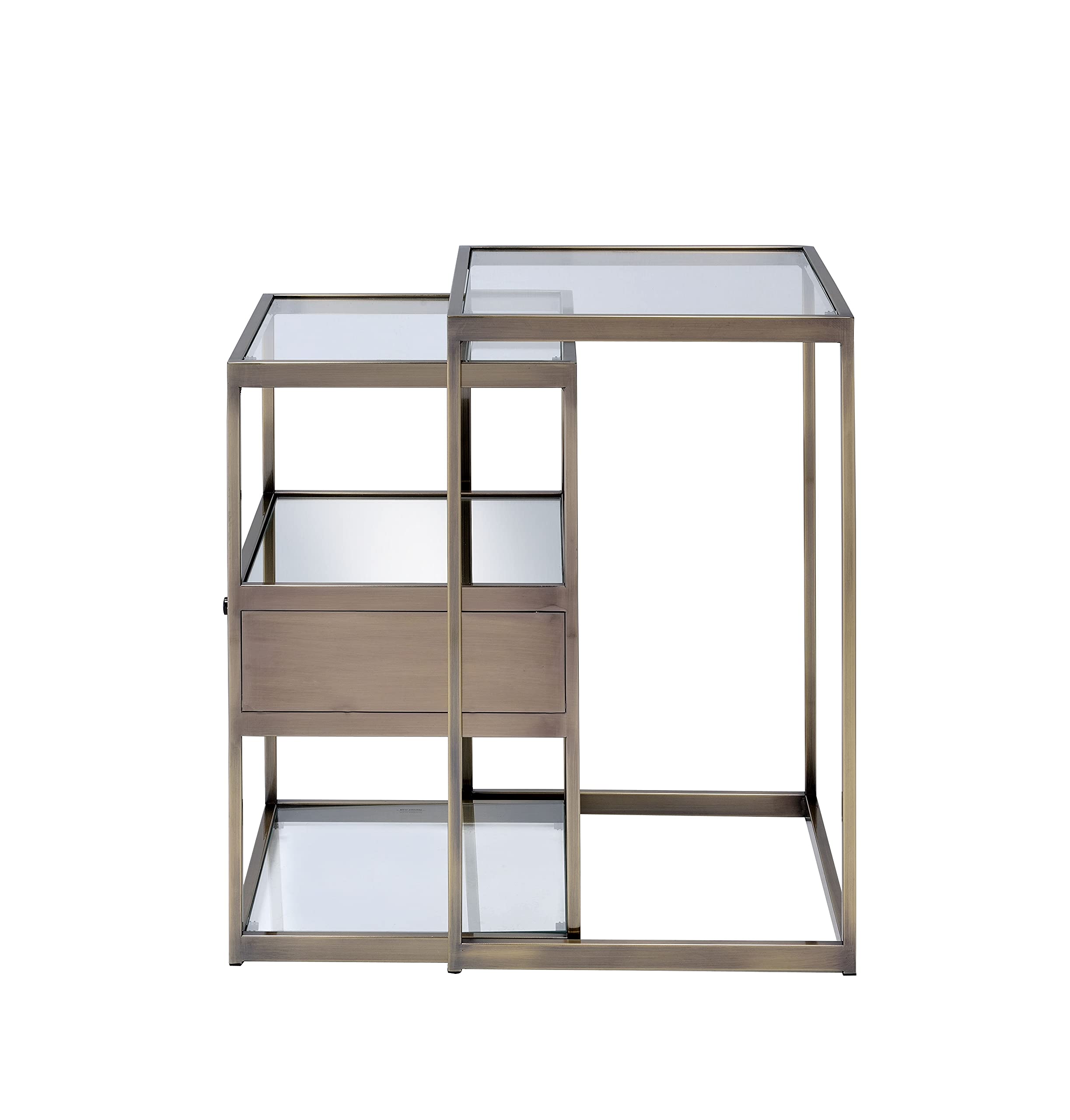 Knocbel Modern 2-Piece Nightstand Set with Drawer & Glass Shelves - Metal Frame Bedside Tables for Living Room & Bedroom - 33lbs Capacity (Antique Brass/Clear) - Perfect for Small Spaces & Apartment Decor