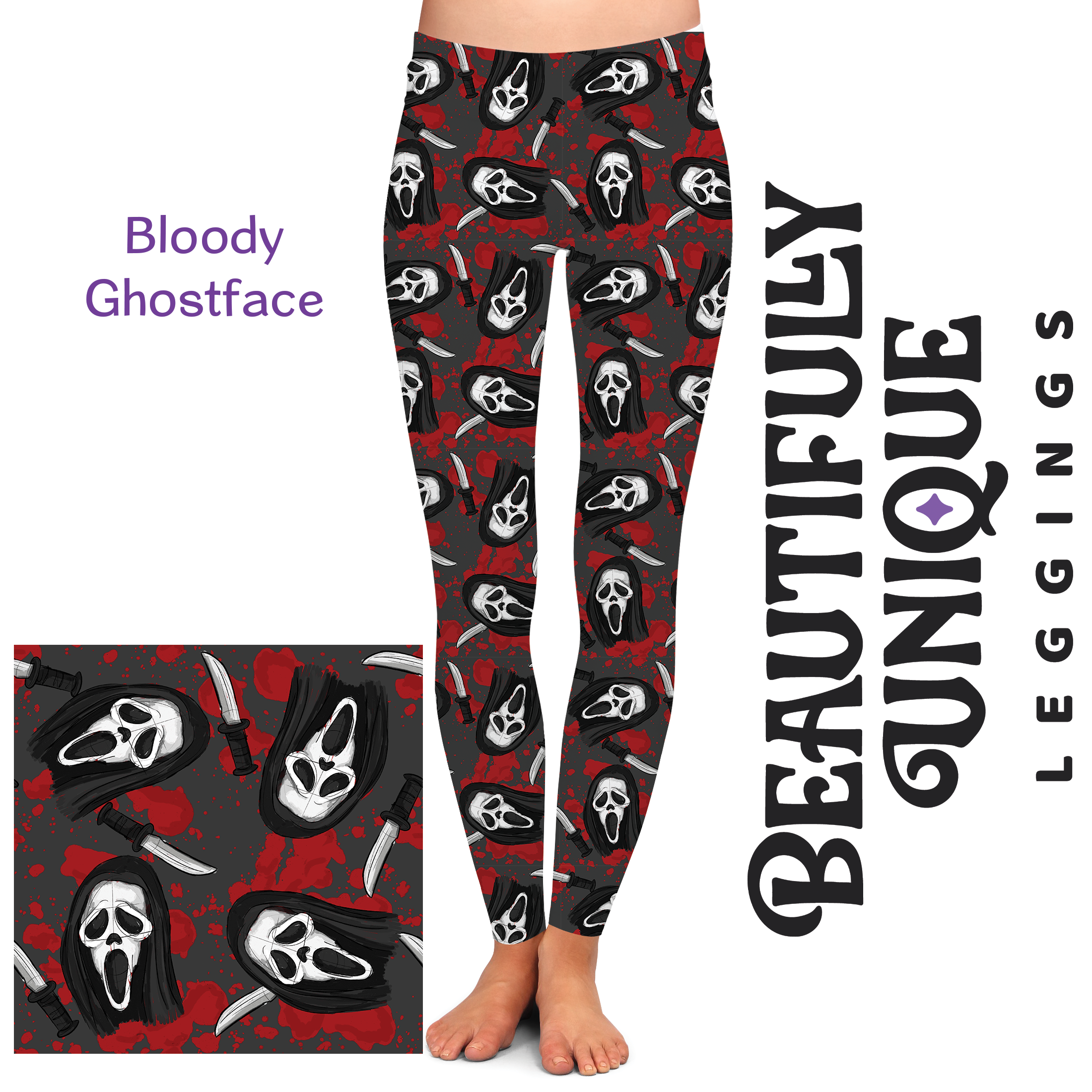 High-Quality Handcrafted Vibrant Bloody Ghostface (Semi Exclusive) Leggings - Perfect for Halloween Costumes, Cosplay, and Themed Parties
