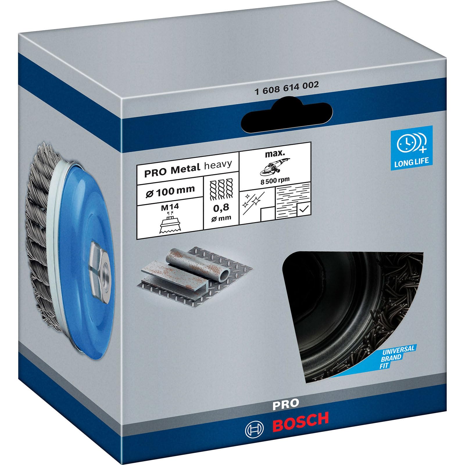 Bosch Professional 1608614002 Wire Cup Brush - 3 Inch Crimped Wire Wheel with 1/4 Inch Hex Shank for Rust Removal & Surface Cleaning | Ideal for Metalworking, Woodworking & Automotive Applications