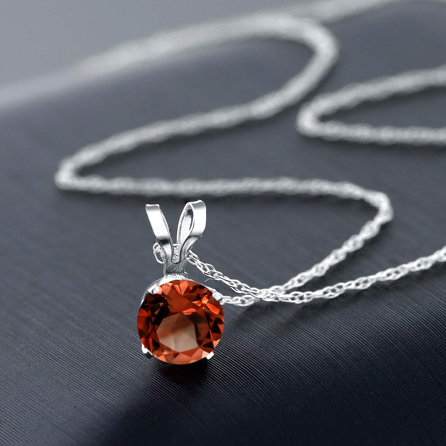 14K White Gold Round 4.5MM Gemstone Birthstone Solitaire Pendant Necklace for Women - 18 Inch Gold Chain | Personalized Jewelry Gift for Mom, Wife, Daughter | Perfect for Birthdays, Anniversaries & Special Occasions